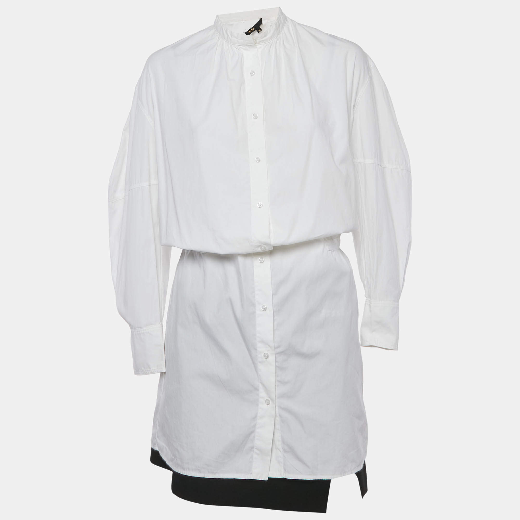 Pre Owned Maje White/Black Cotton Shirt Dress and Skirt Set M