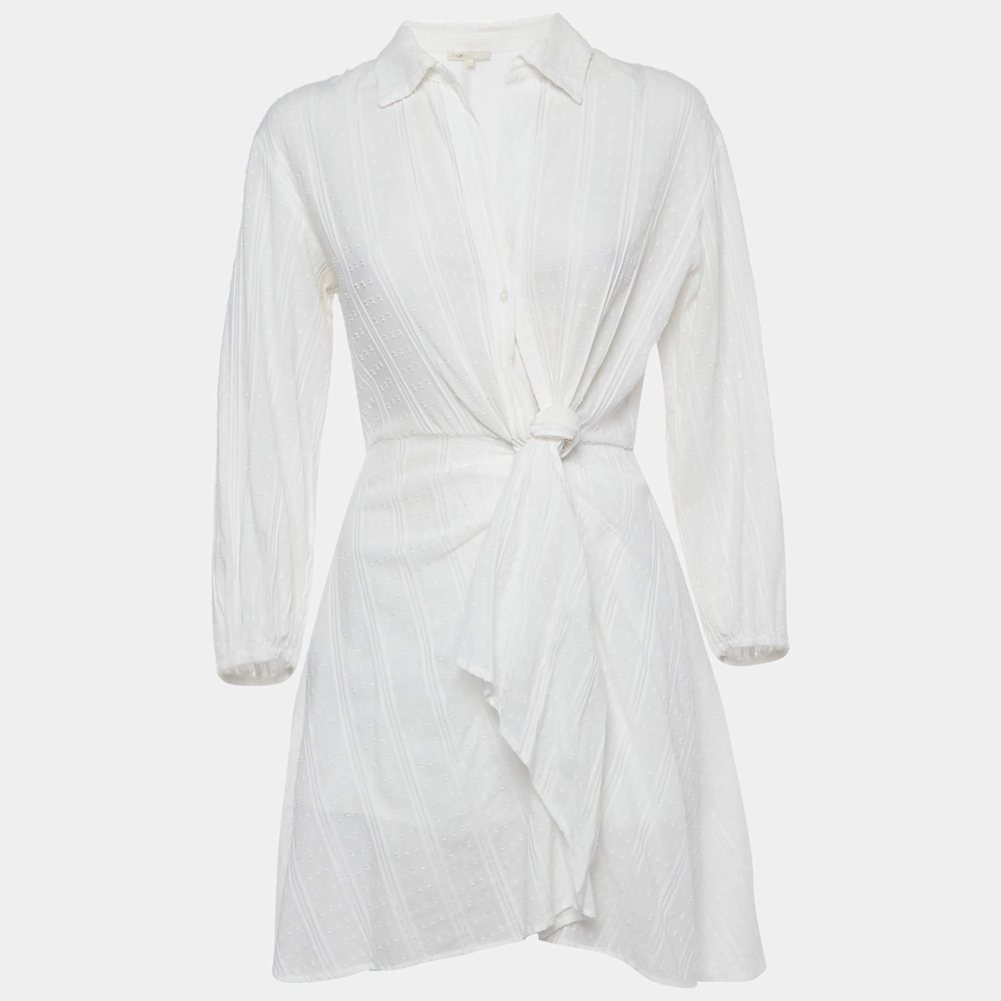 Pre Owned Maje White Swiss Dots Cotton Twisted Mini Dress XS