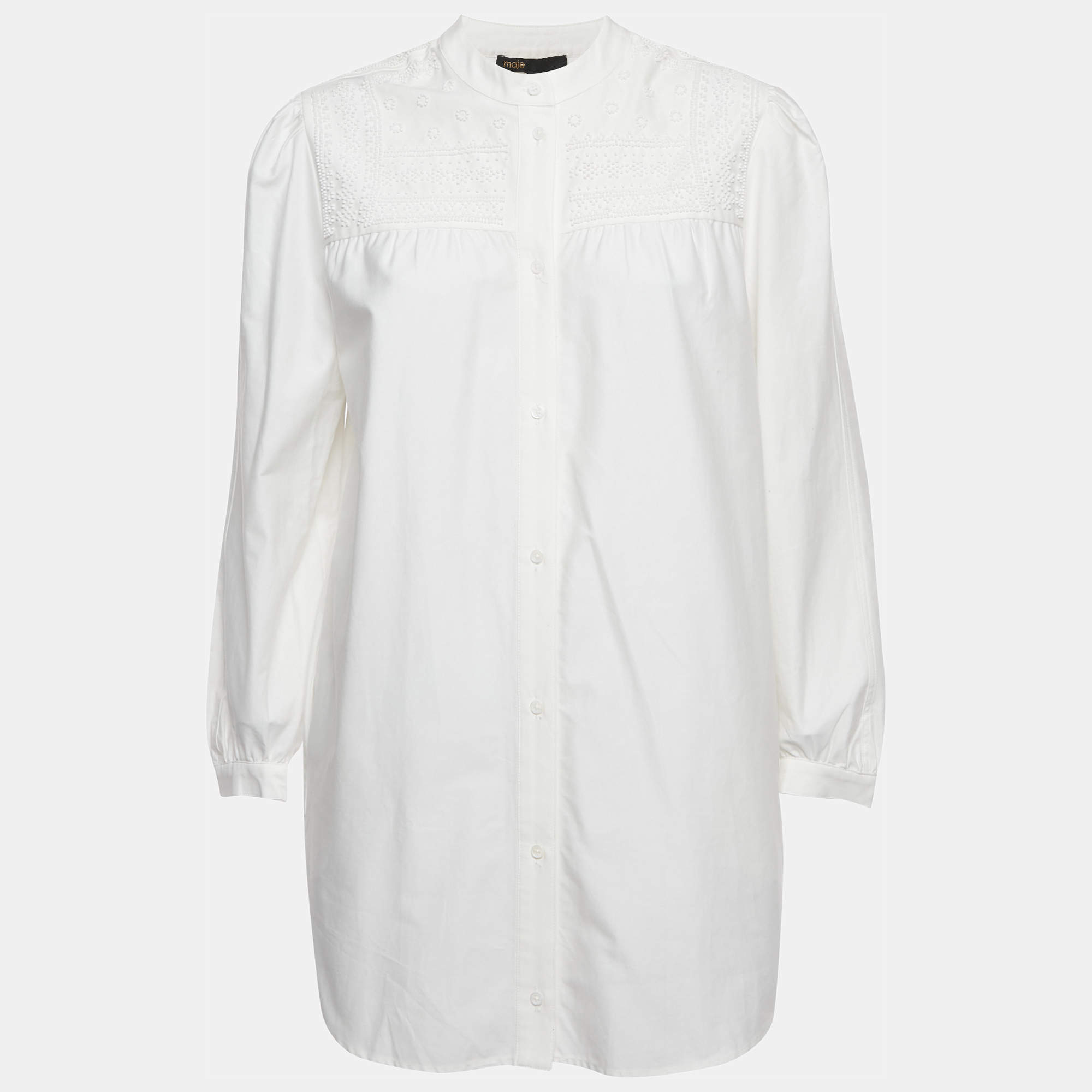 Pre Owned Maje White Beaded Cotton Mini Dress S