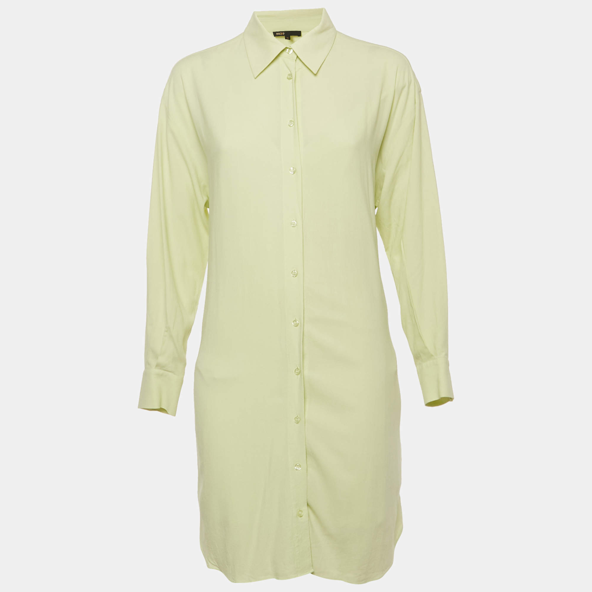 Pre Owned Maje Lime Green Crepe Button Front Layered Mini Dress S