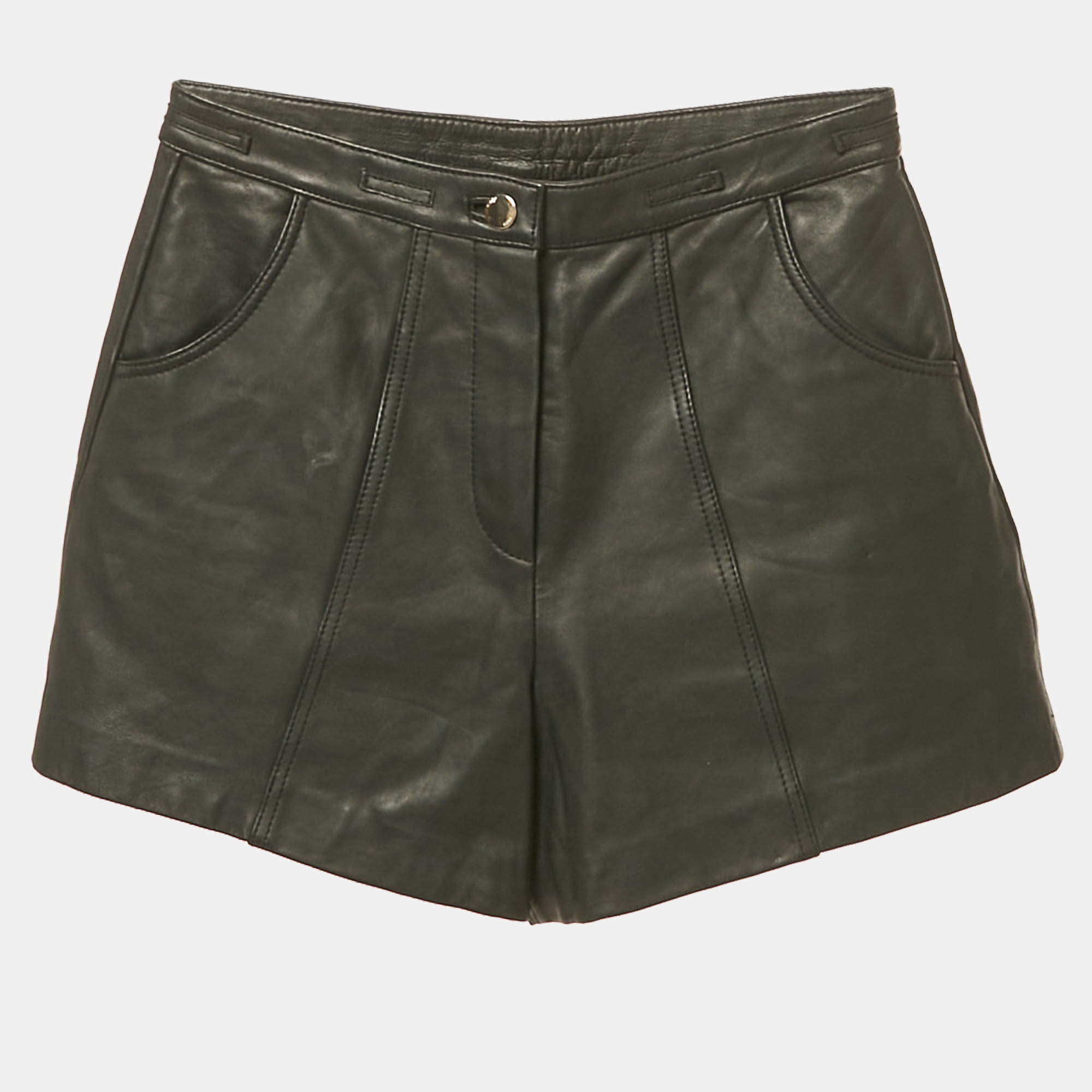Pre Owned Maje Black Real Leather Shorts S