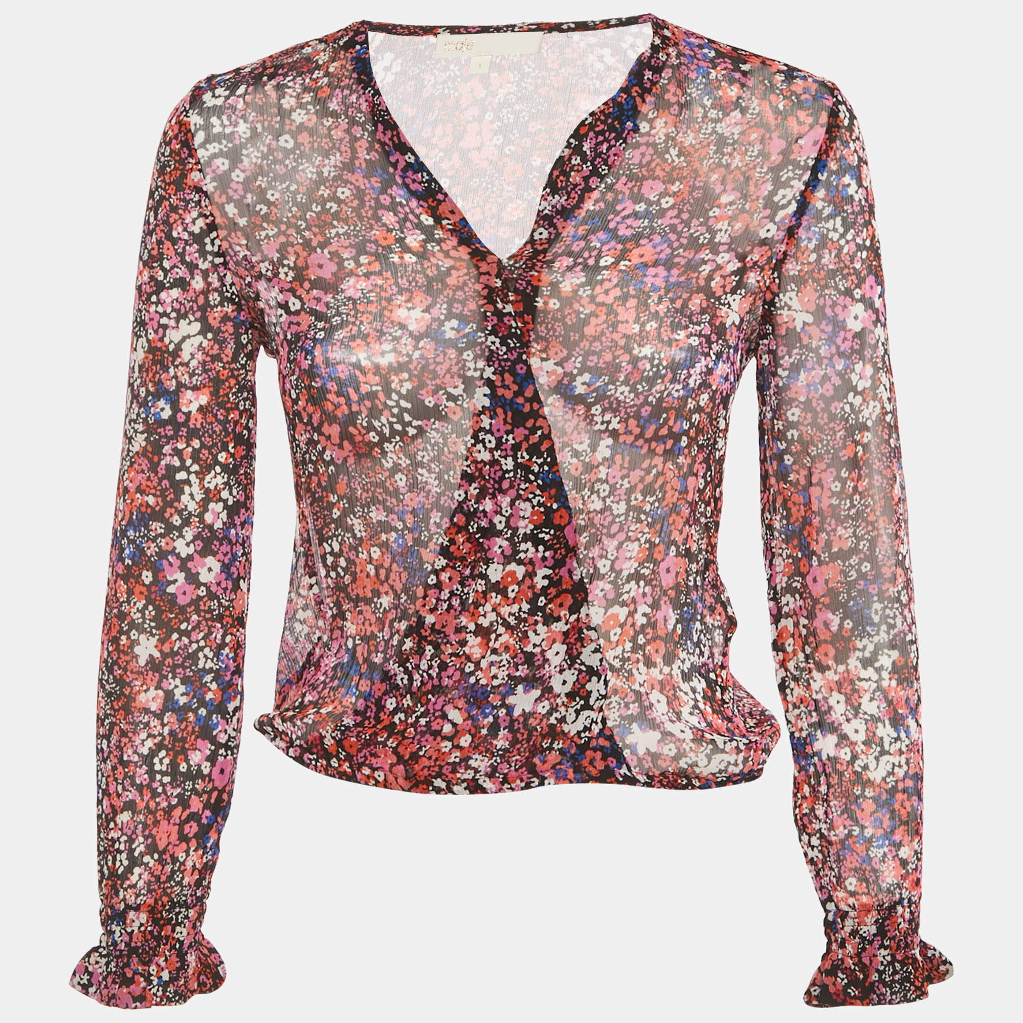 Pre Owned Maje Black Abstract Print Silk Top S