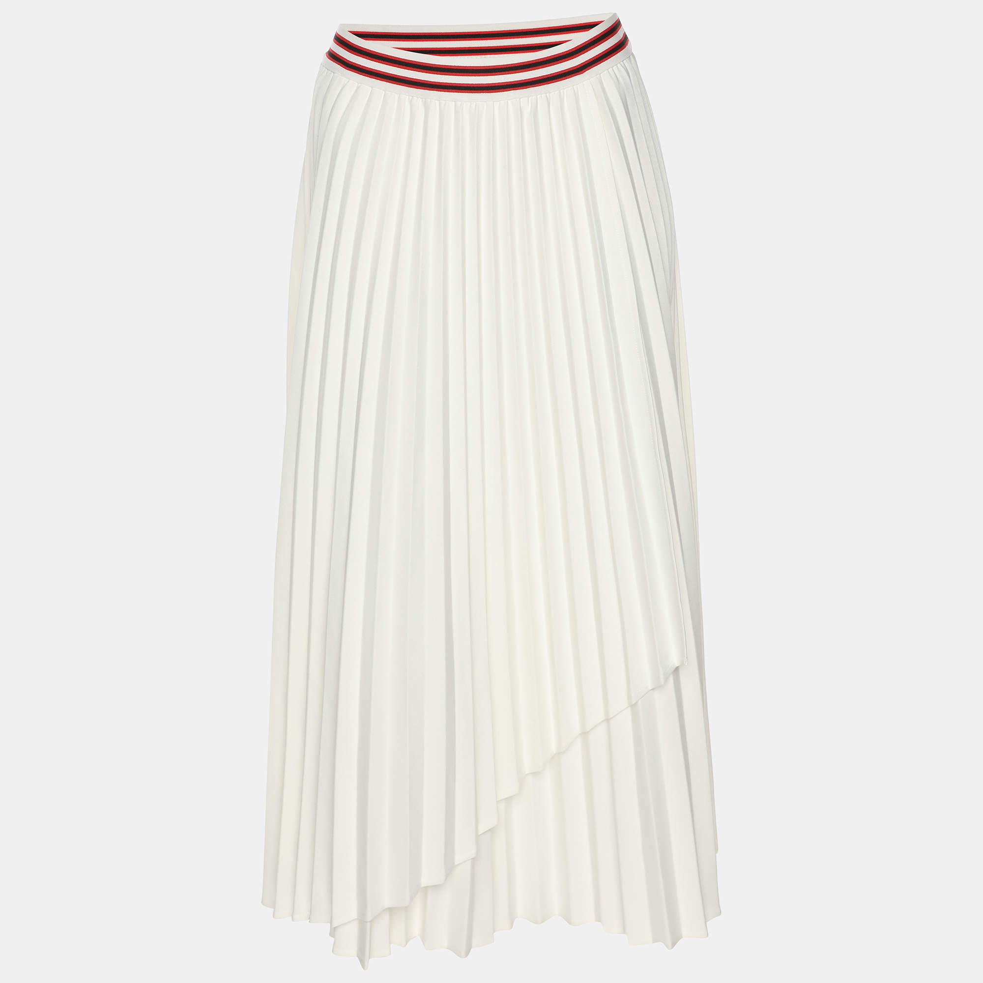 Pre Owned Maje White Stetch Crepe Pleated Midi Skirt M