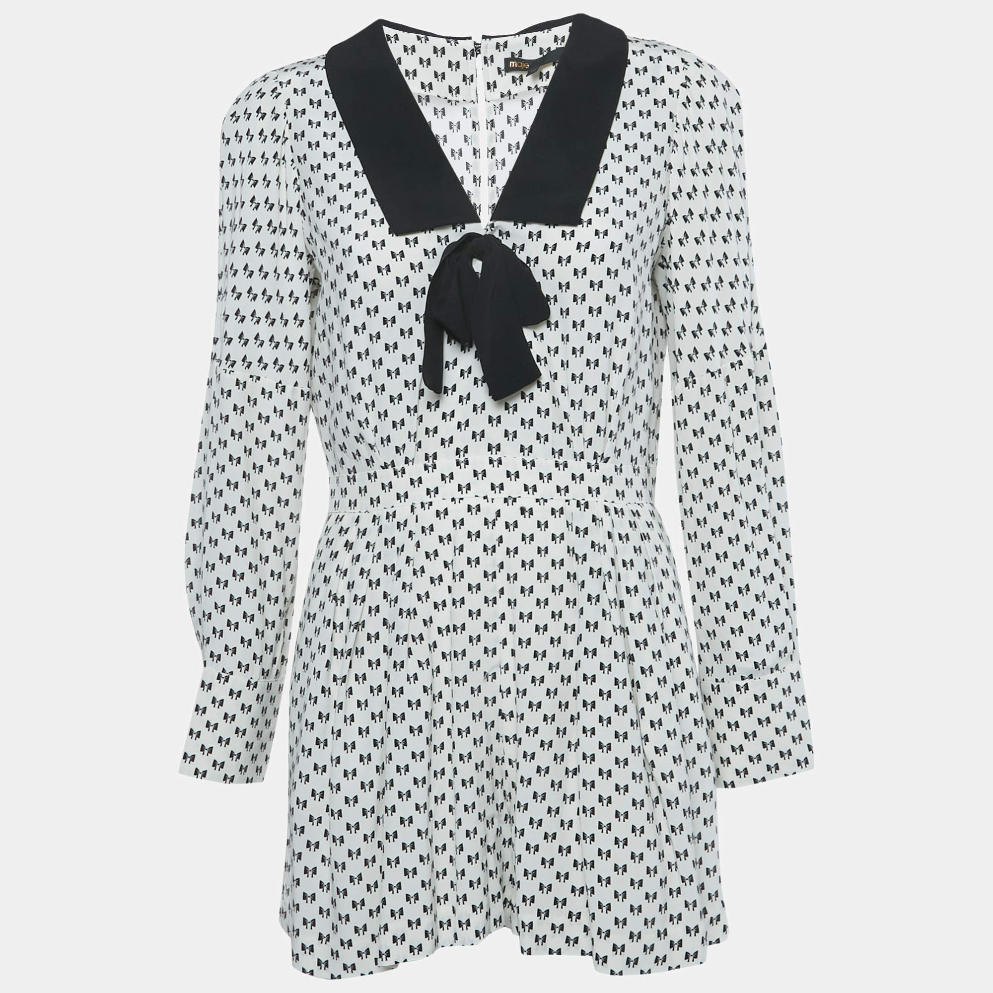 Pre Owned Maje White Bow Print Crepe Playsuit M