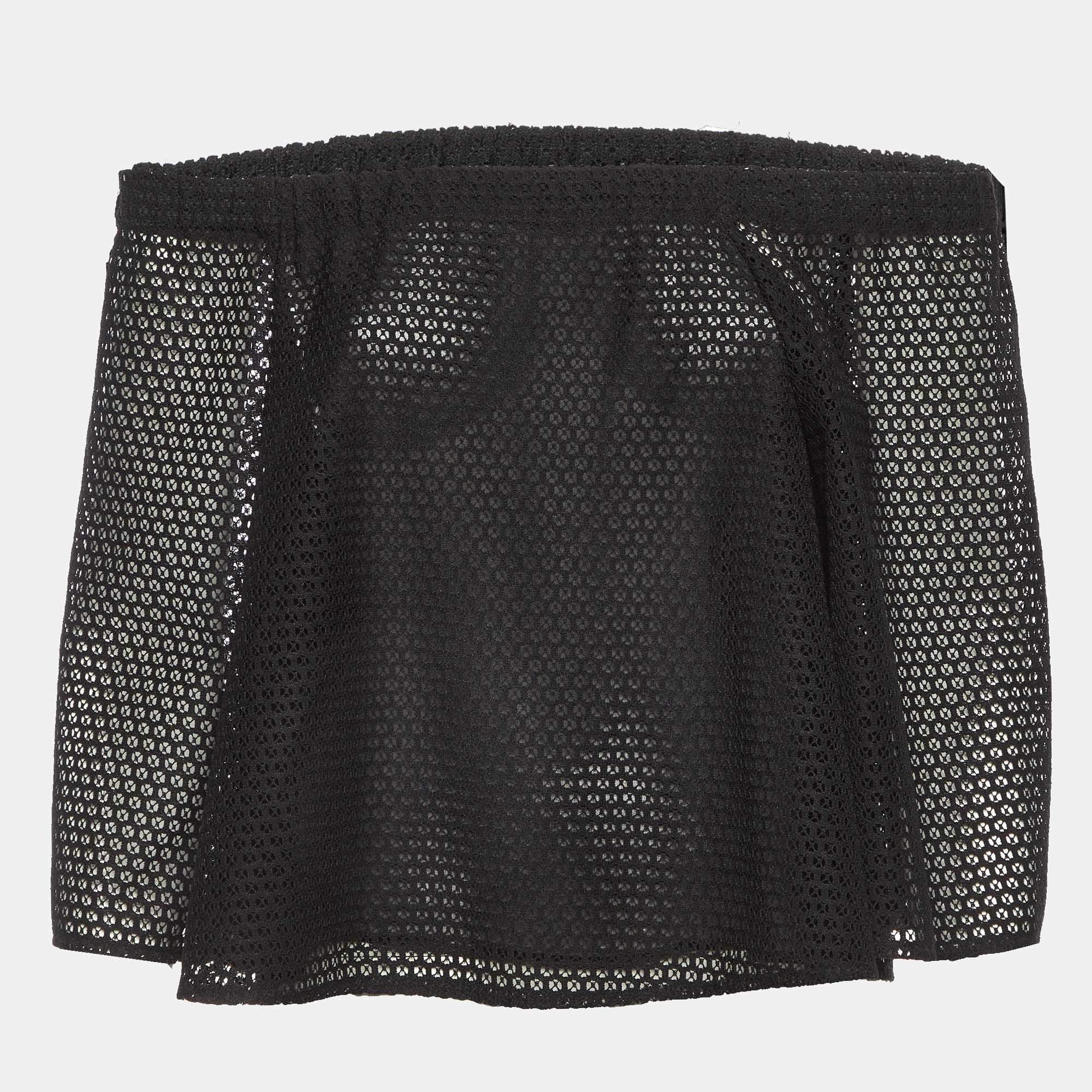 Pre Owned Maje Black Mesh Off-The-Shoulder Top S