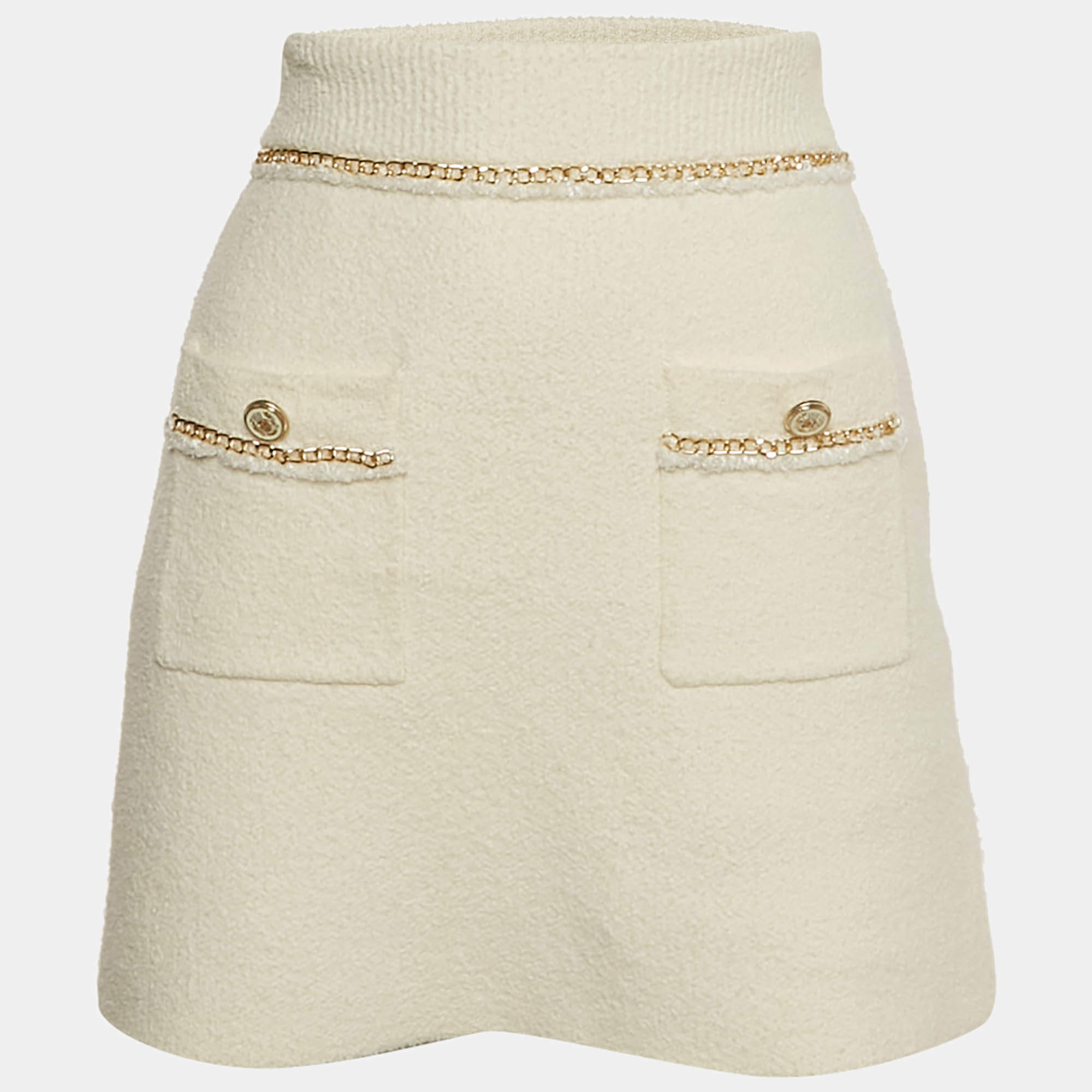 Pre Owned Maje White Tweed Knit Chain Detail Mini Skirt S