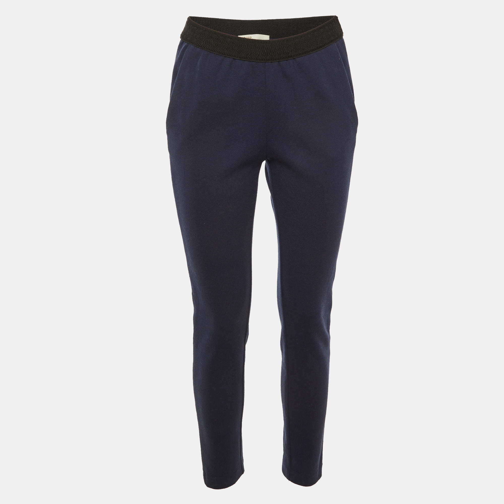 Pre Owned Maje Navy Blue Jersey Side Striped Polga Trousers S