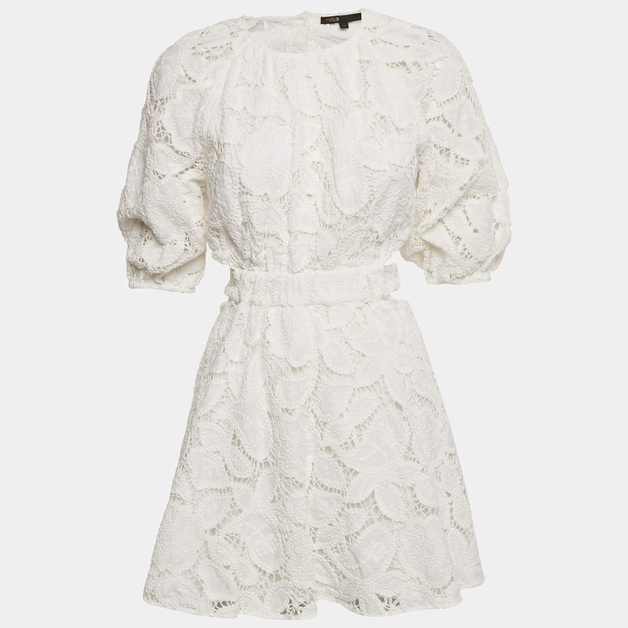 Pre Owned Maje White Lace Cut-Out Mini Dress S