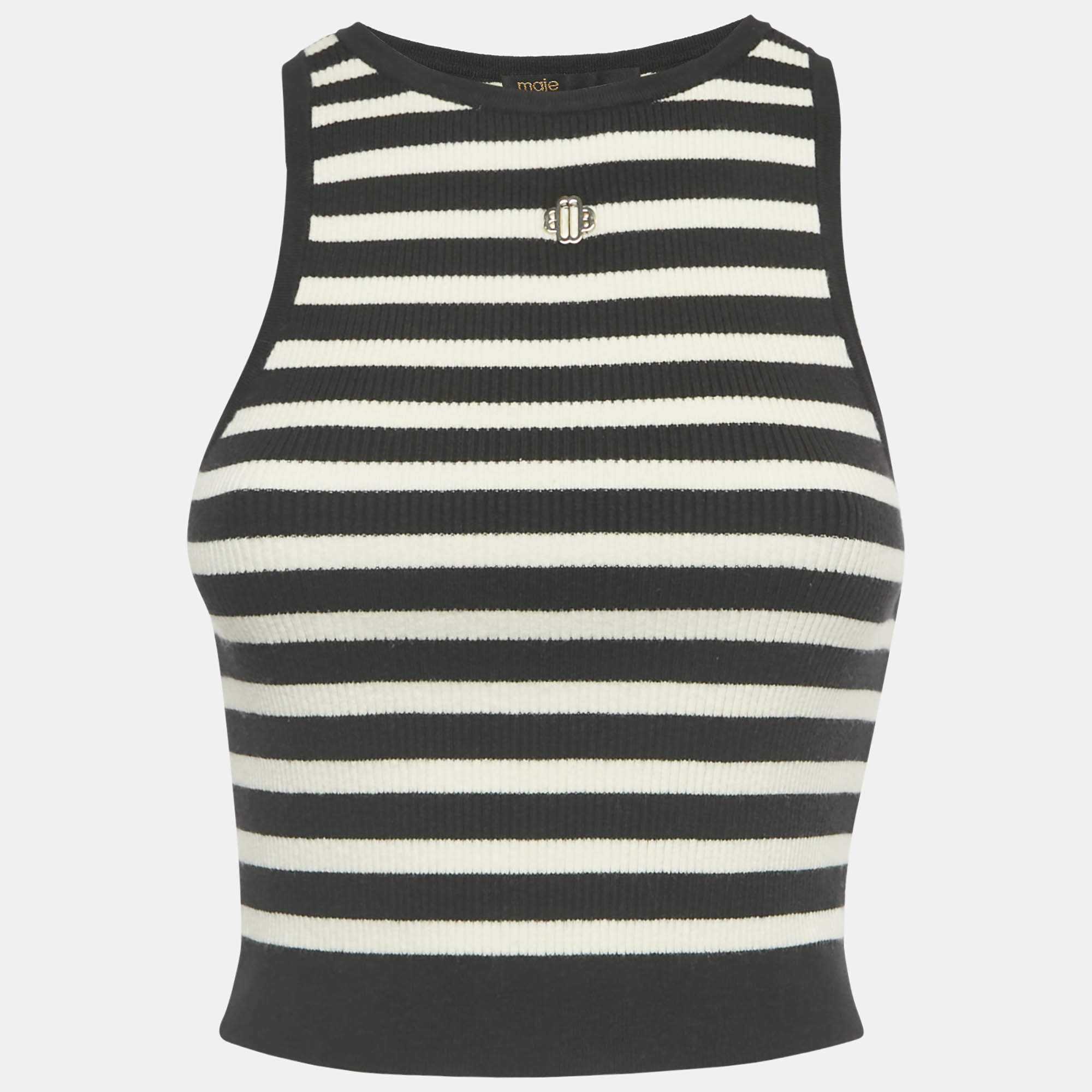 Pre Owned Maje Black/White Striped Rib Knit Tank Top S