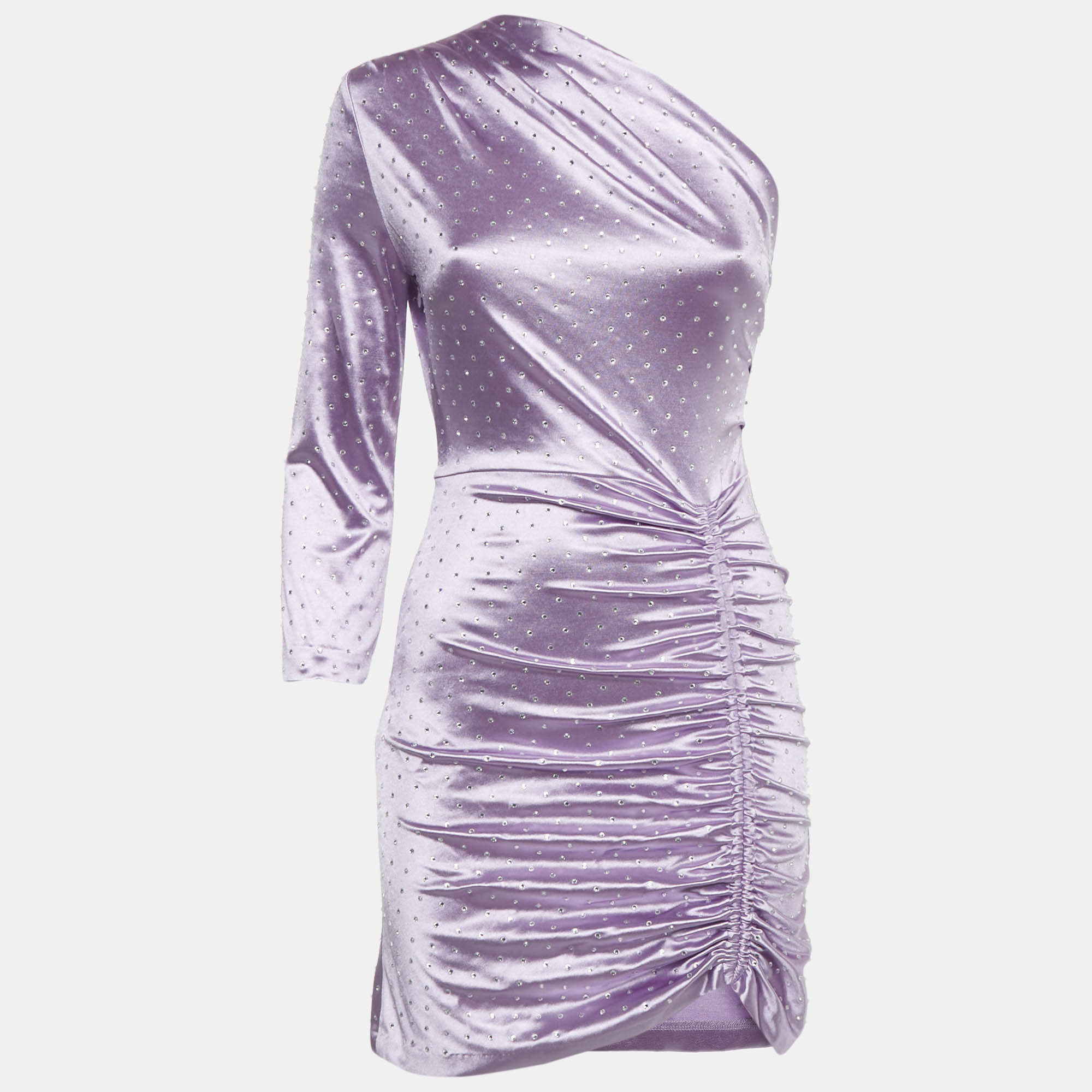 Pre Owned Maje Purple Stretch Satin Rhinestone Embellished Mini Dress S