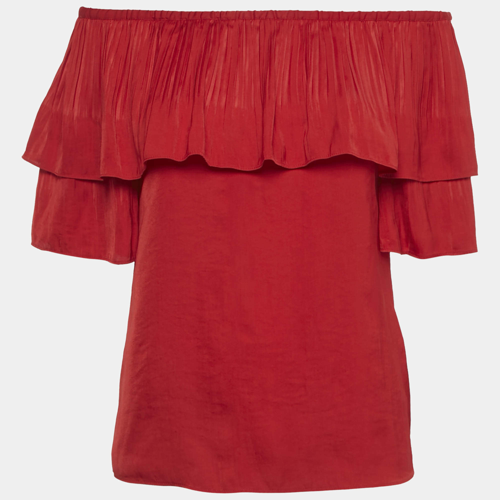Pre Owned Maje Red Satin Plisse Ruffled Top S