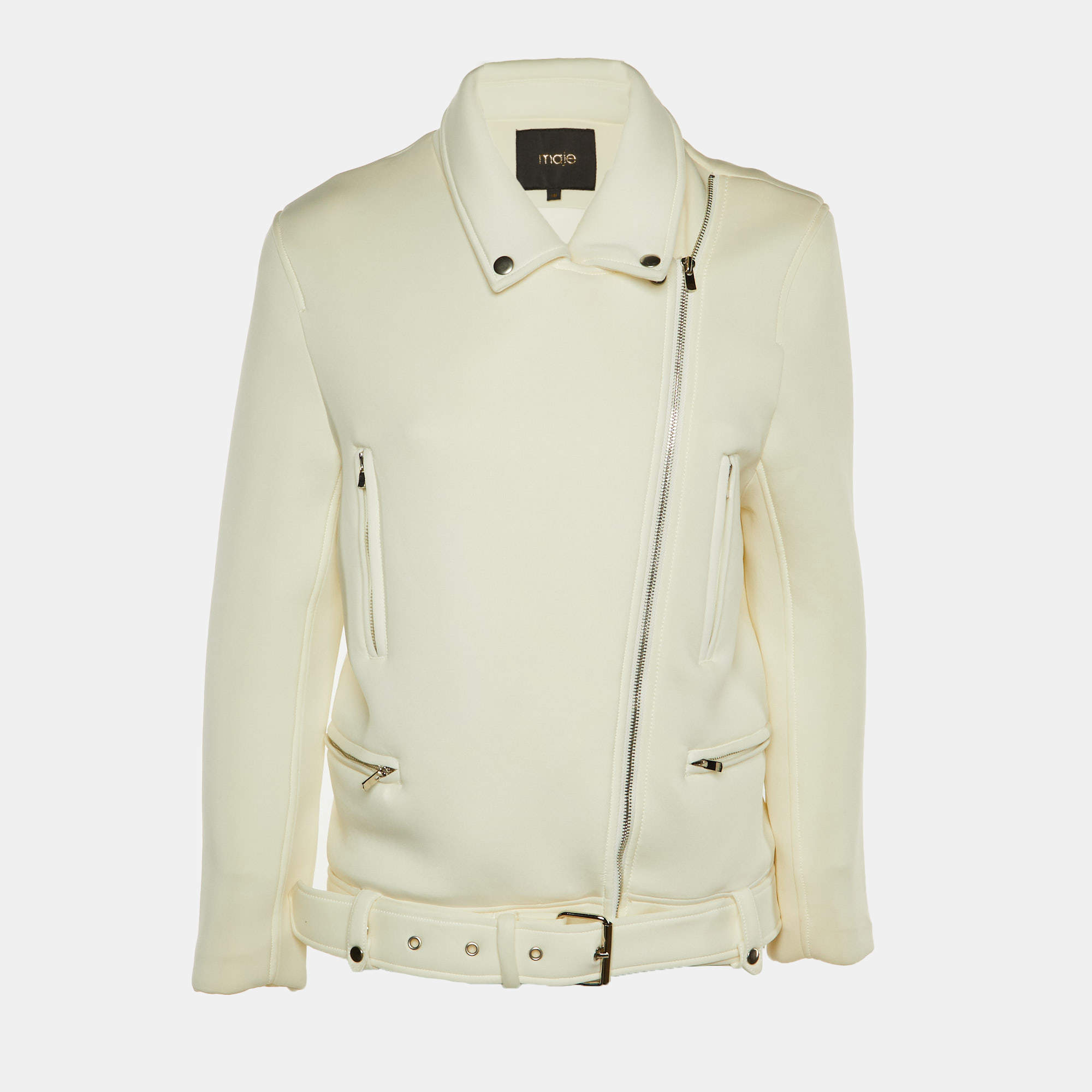 Pre Owned Maje Ivory Cady Biker Jacket M