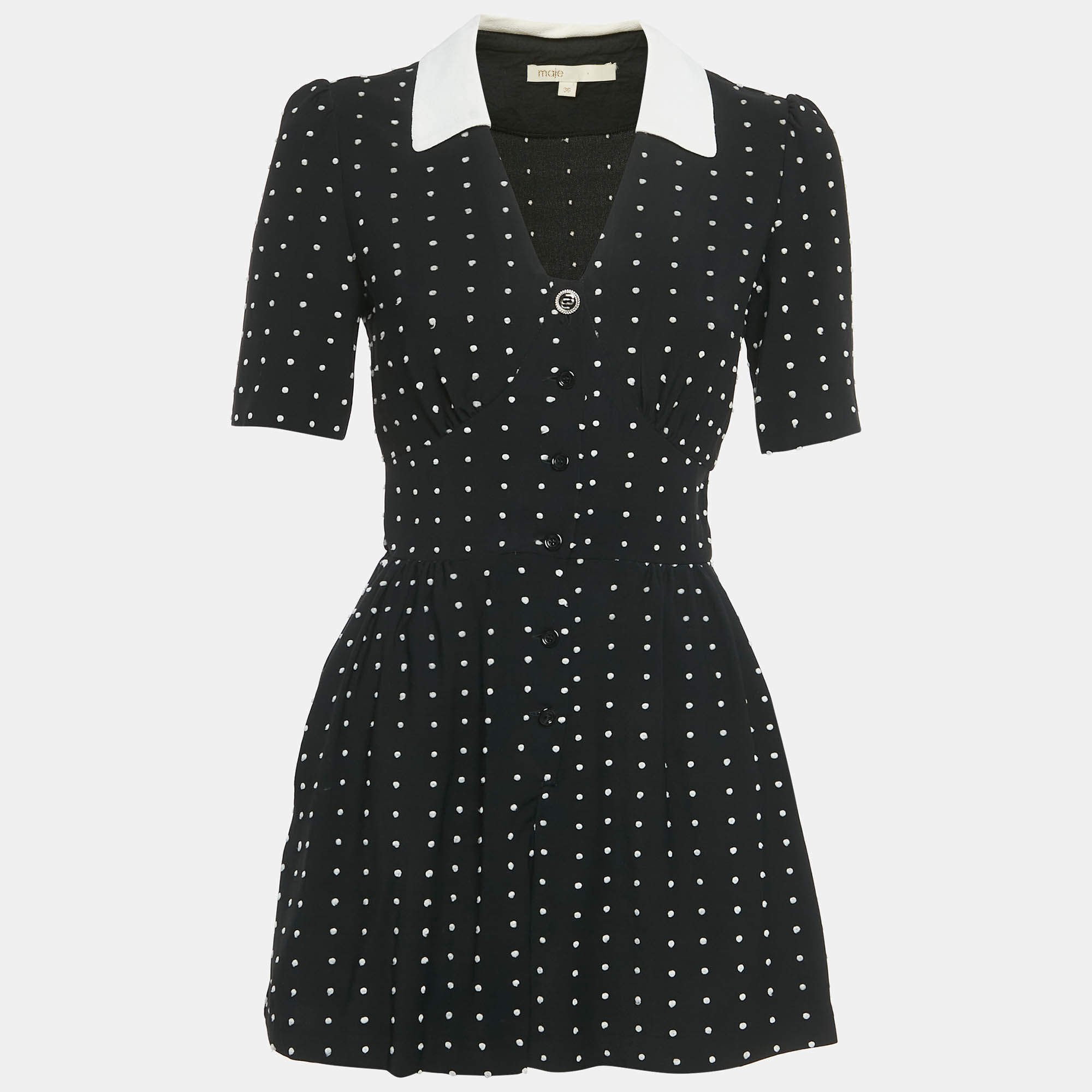 Pre Owned Maje Black Polka Dot Crepe Irandi Playsuit S