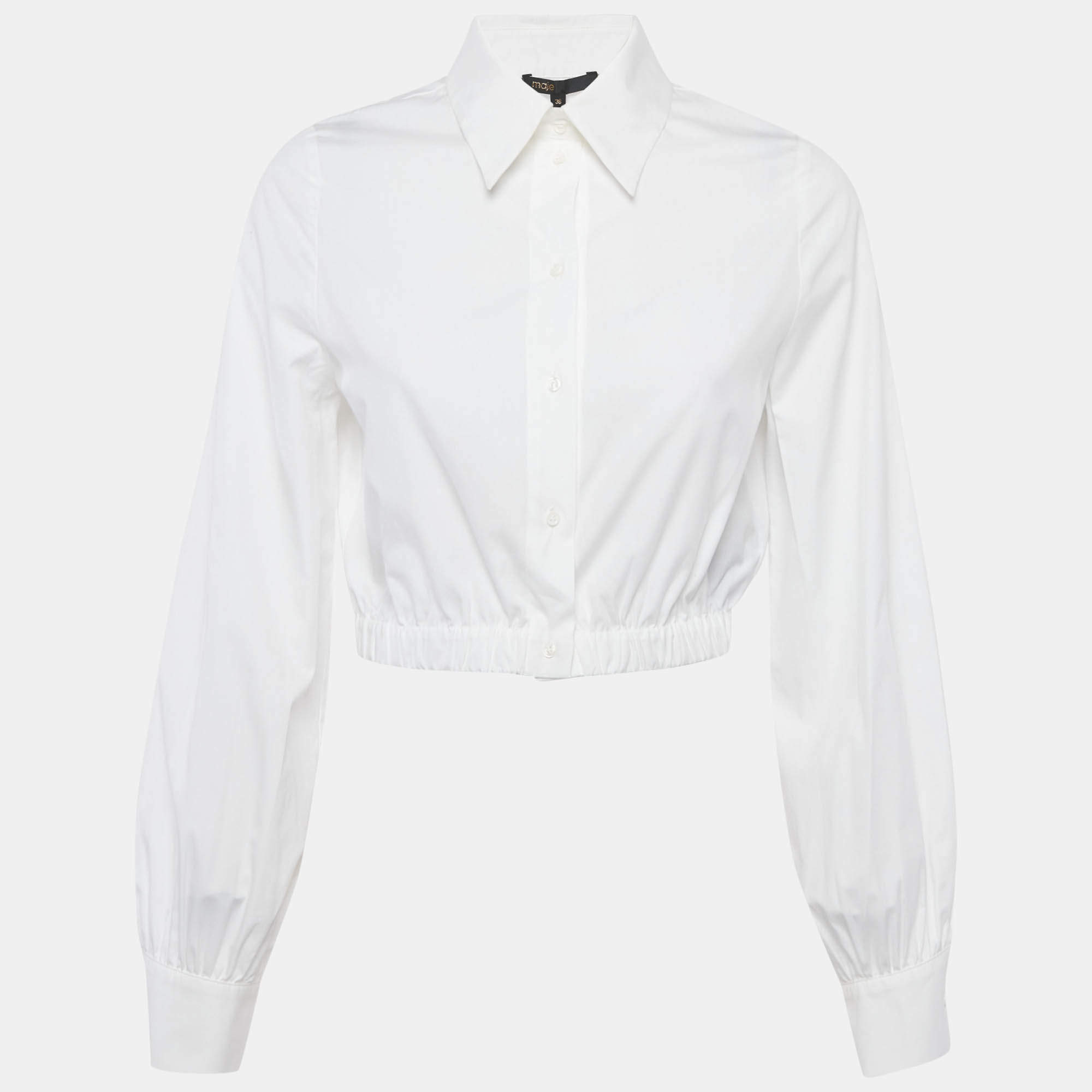 Pre Owned Maje White Cotton Button Front Crop Shirt S