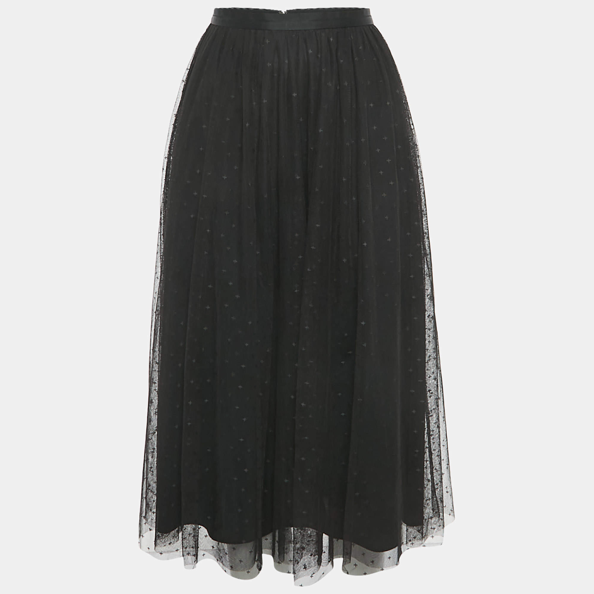 مملوكة مسبقًا تنورة نيدل آند ثريد تول منقوشة سوداء متوسطة الطول مقاس صغير (سمول)