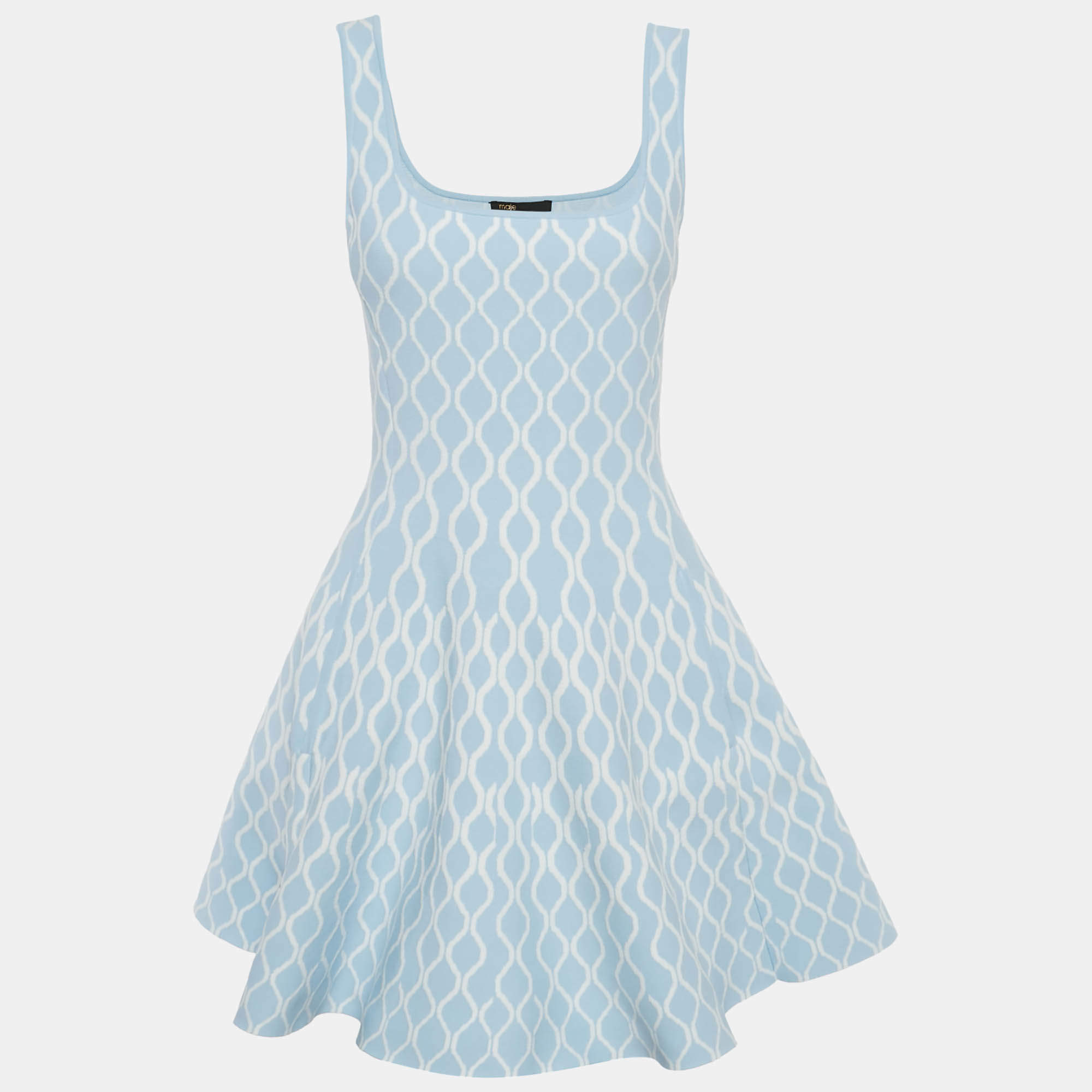 Pre Owned Maje Blue Jacquard Knit Sleeveless Mini Dress M