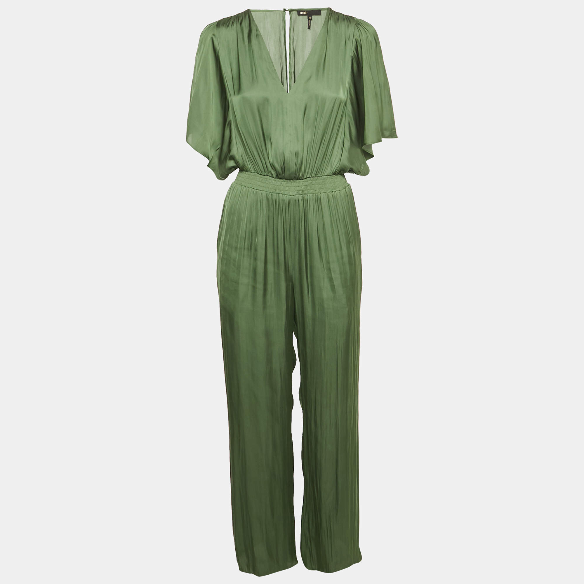 Pre Owned Maje Green Satin Fluid Jumpsuit S