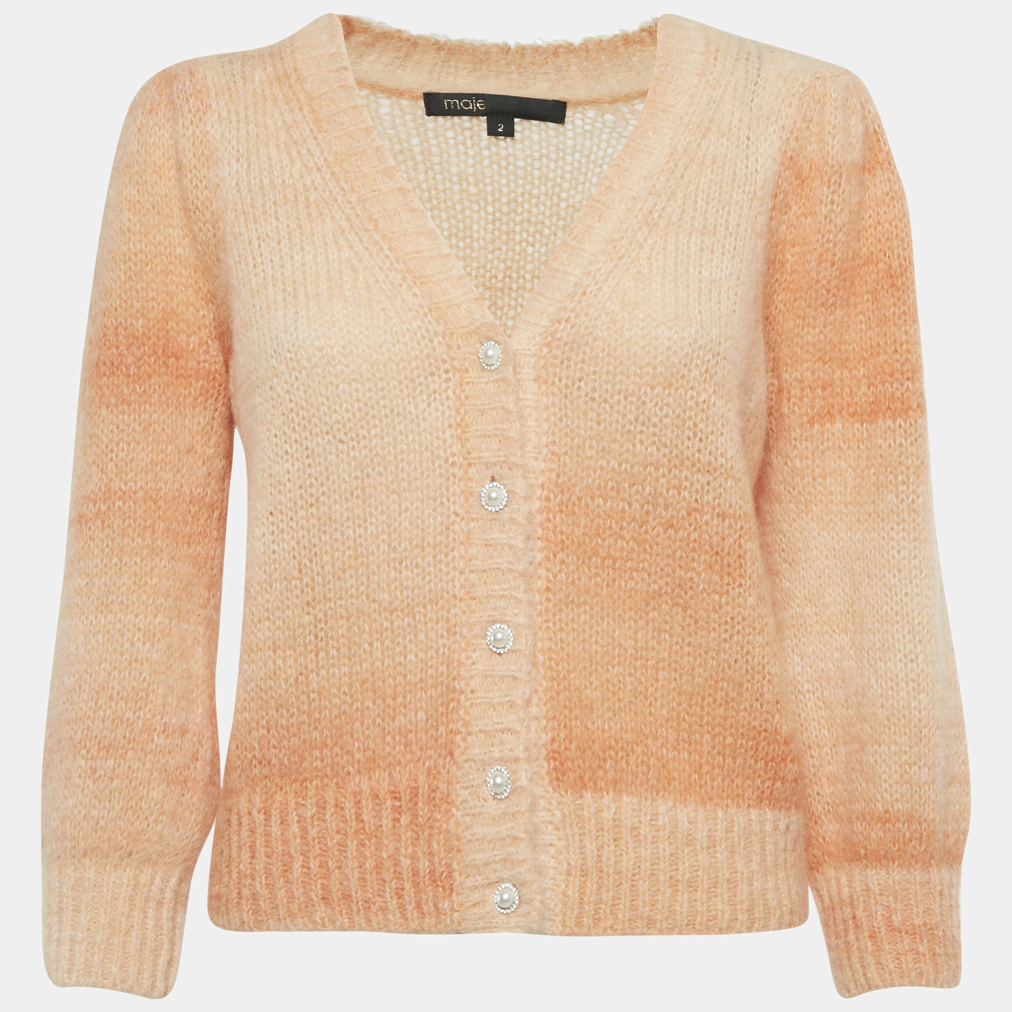 Pre Owned Maje Orange Mohair Wool Jewel Buttoned Cardigan M