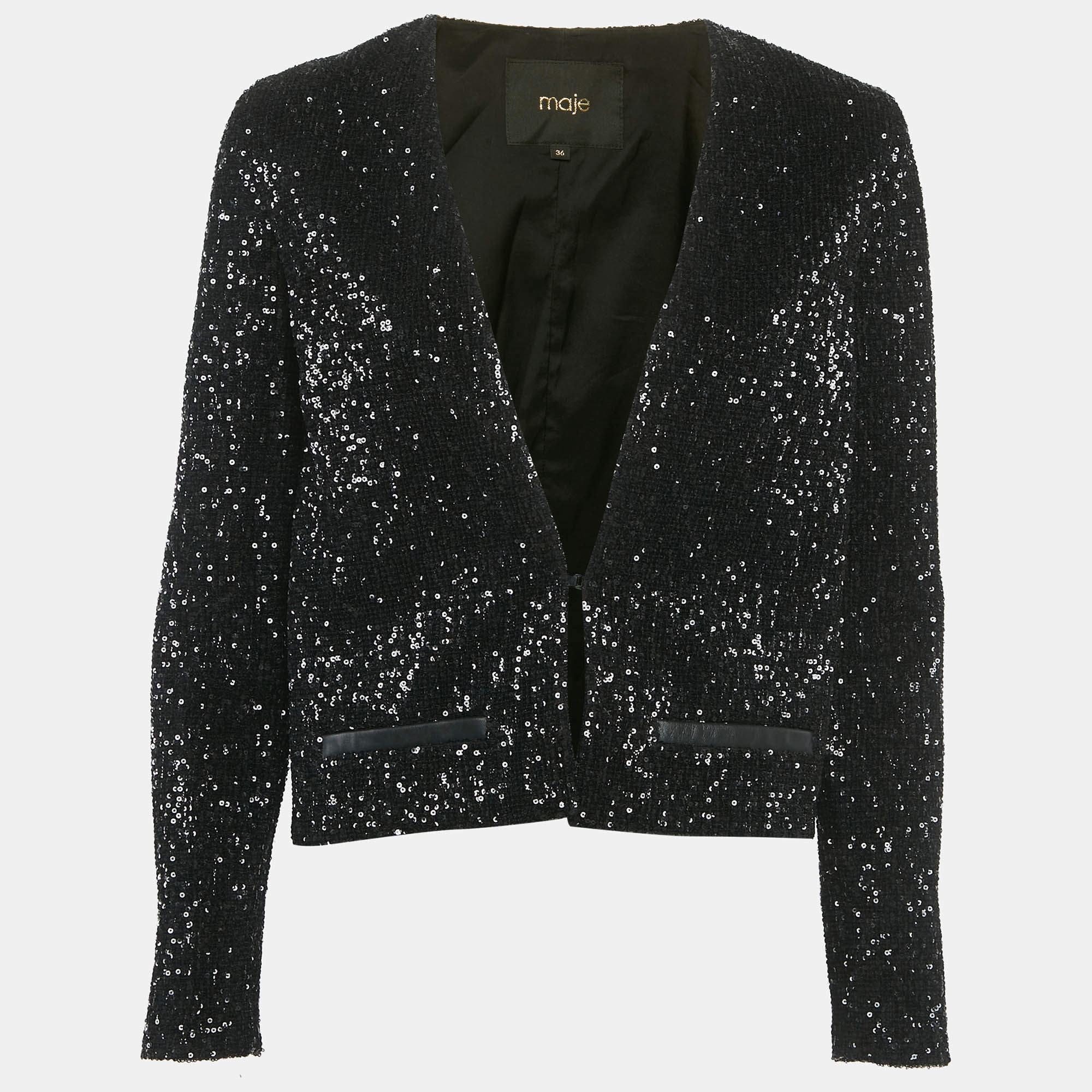 Pre Owned Maje Black Sequin Cropped Jacket S