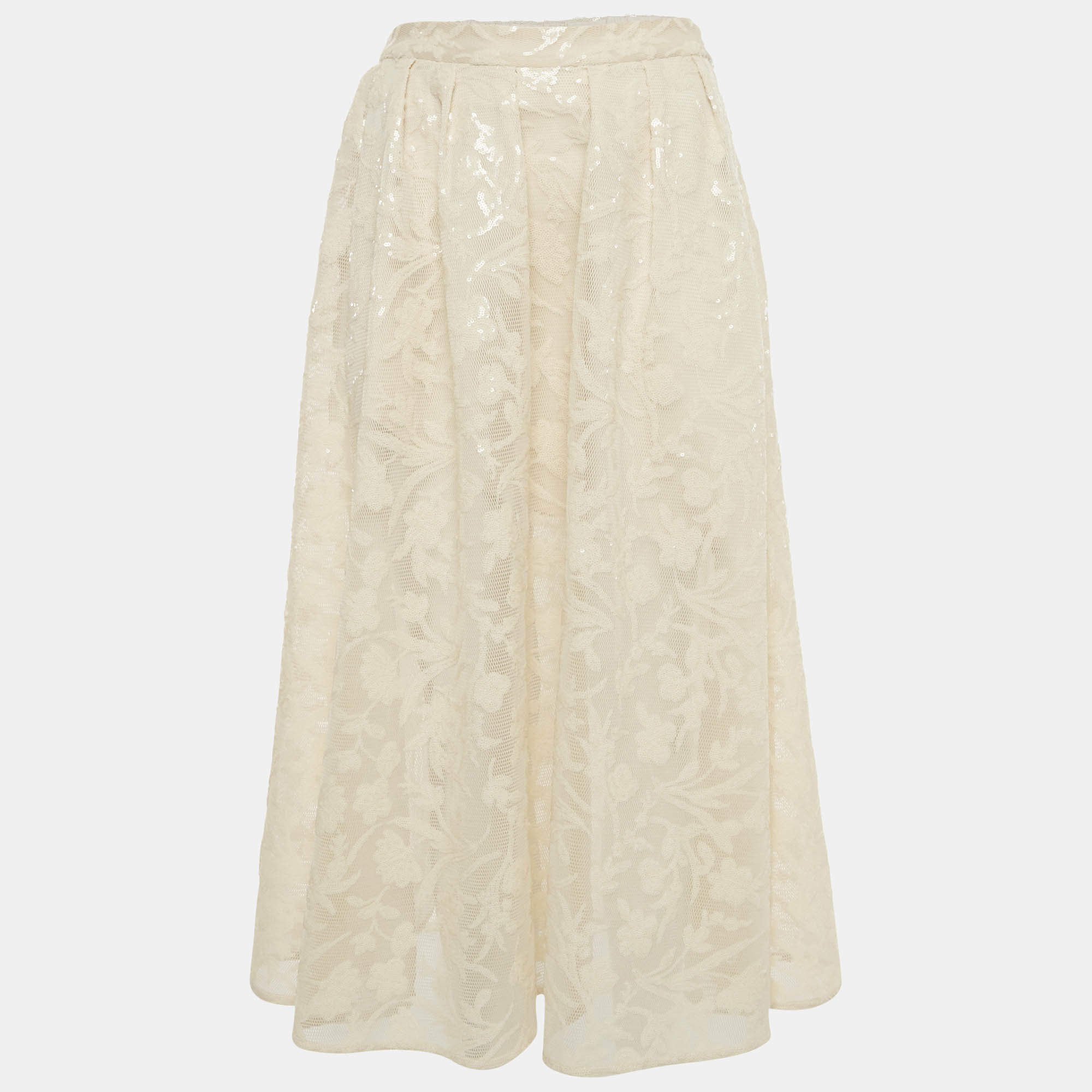 Pre Owned Maje Cream Sequin Sheer Midi Skirt S 