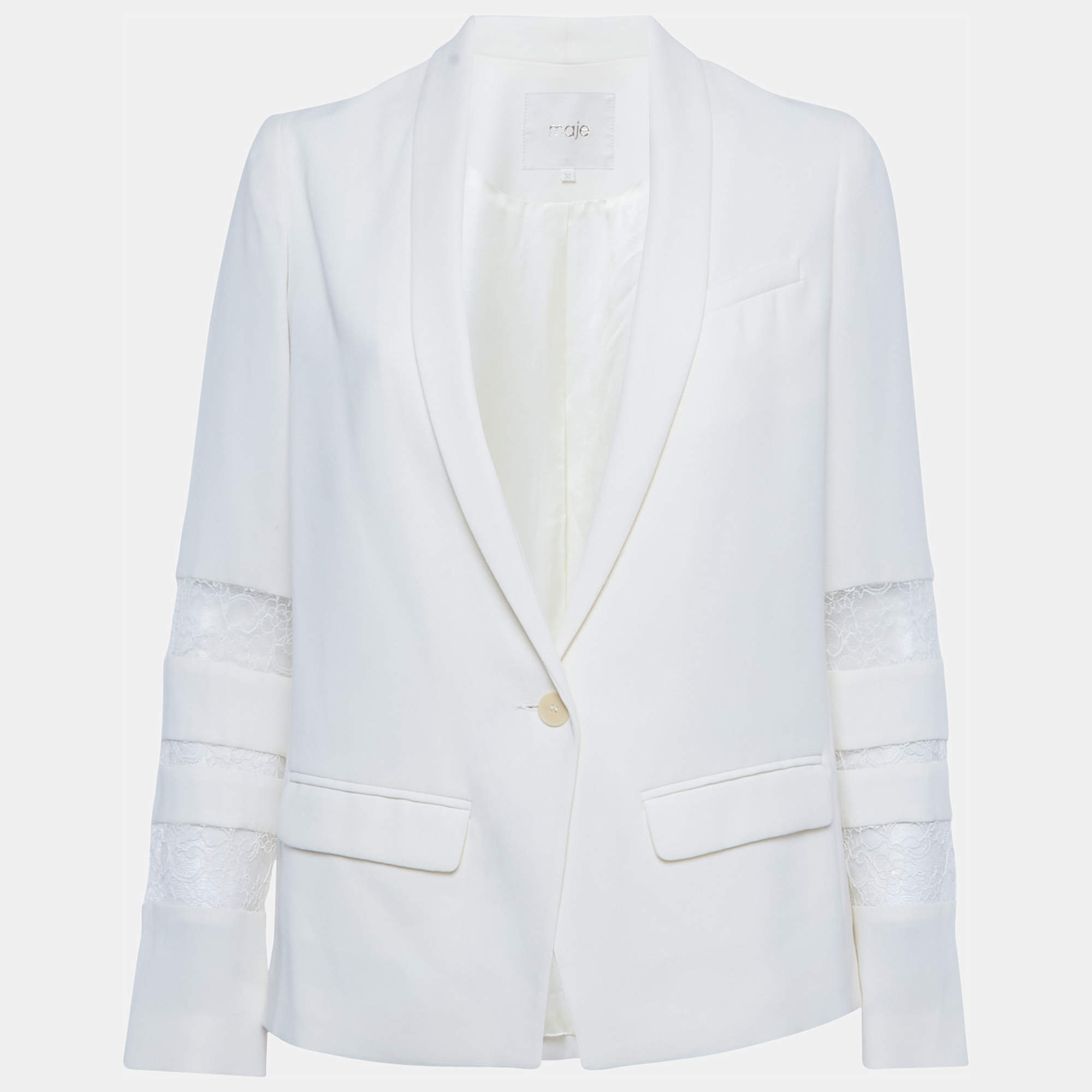 Pre Owned Maje Cream Crepe & Lace Trim Button Front Blazer S
