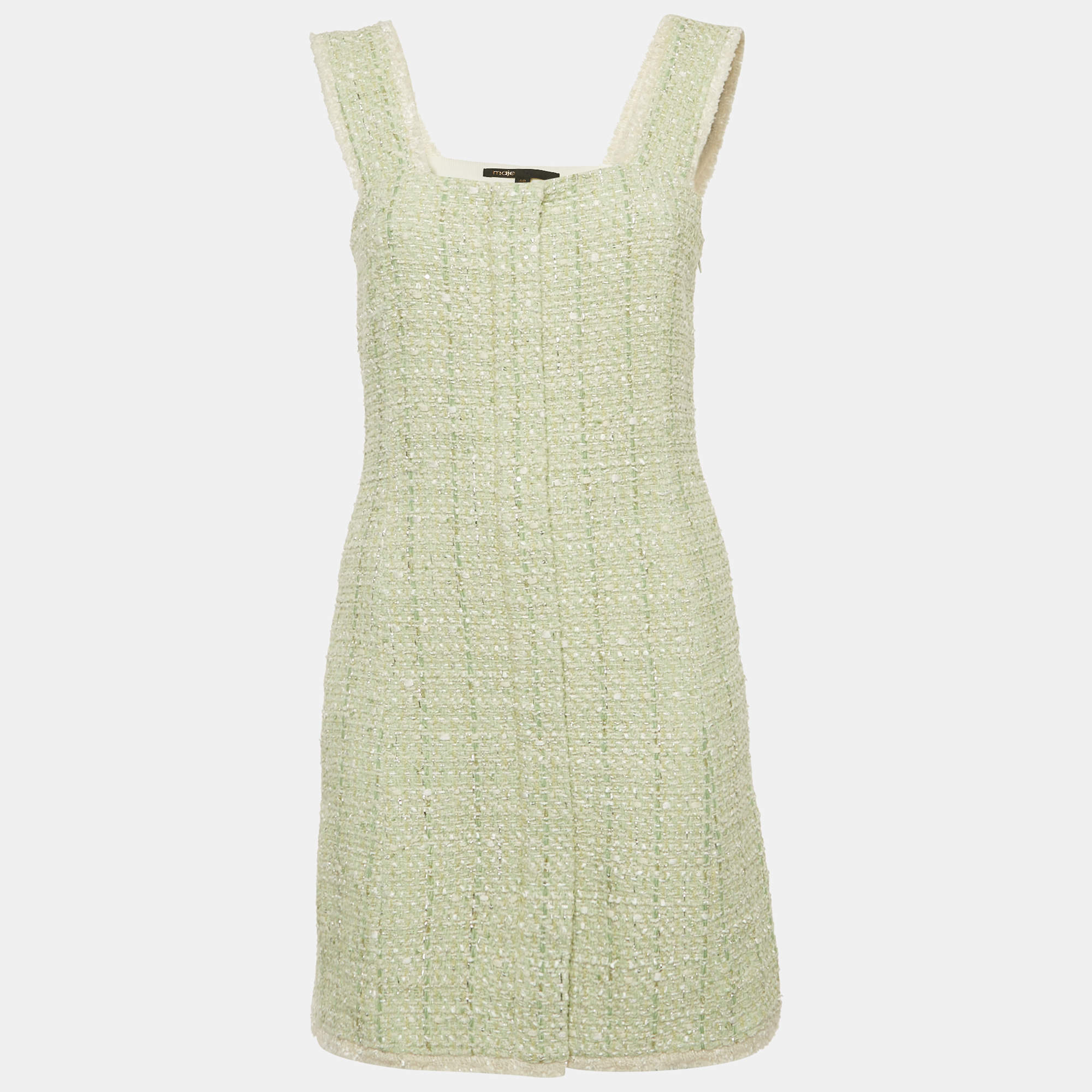 Pre Owned Maje Green Lurex Tweed Sleeveless Mini Dress L