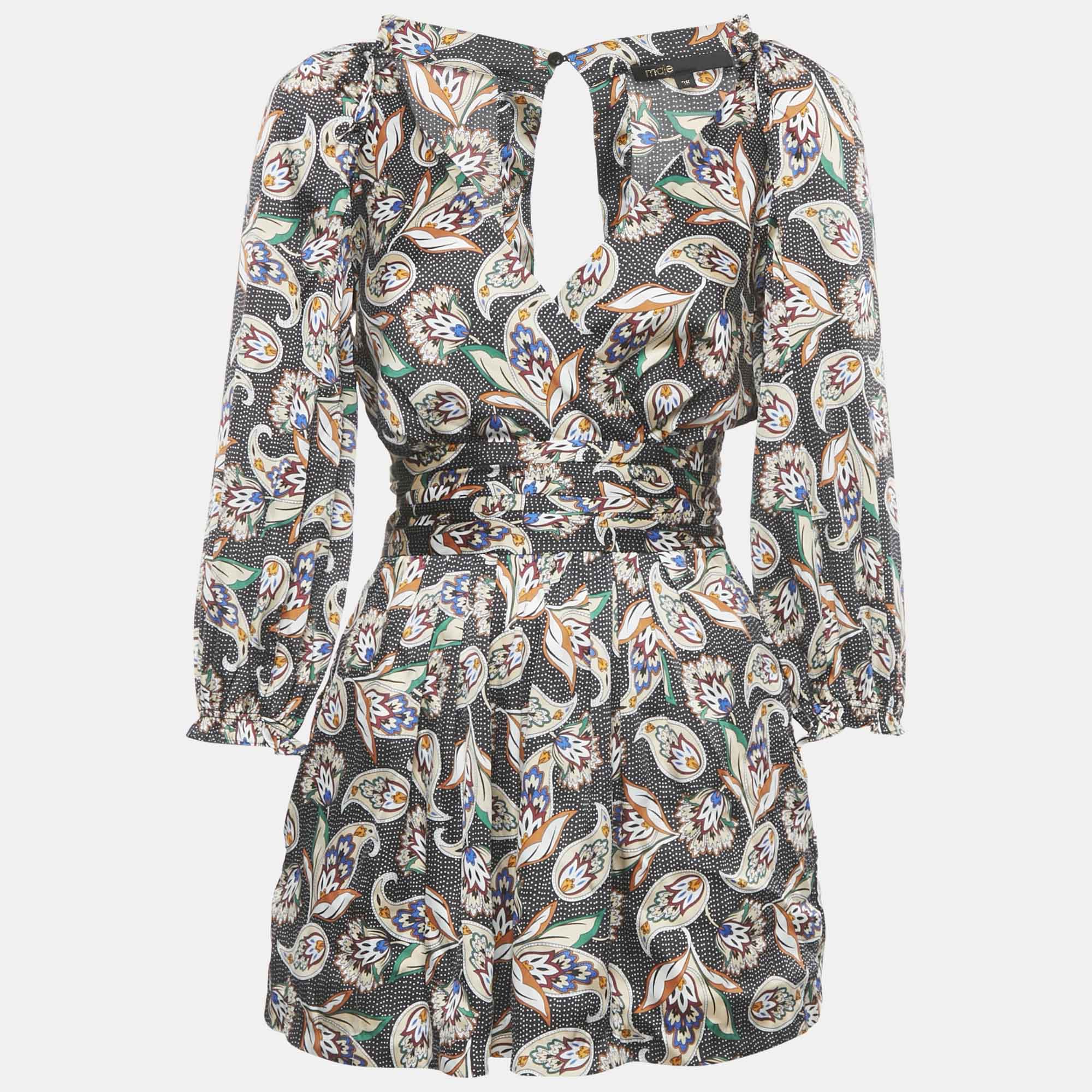 Pre Owned Maje Black Printed Satin Paisley Noir Jumpsuit S