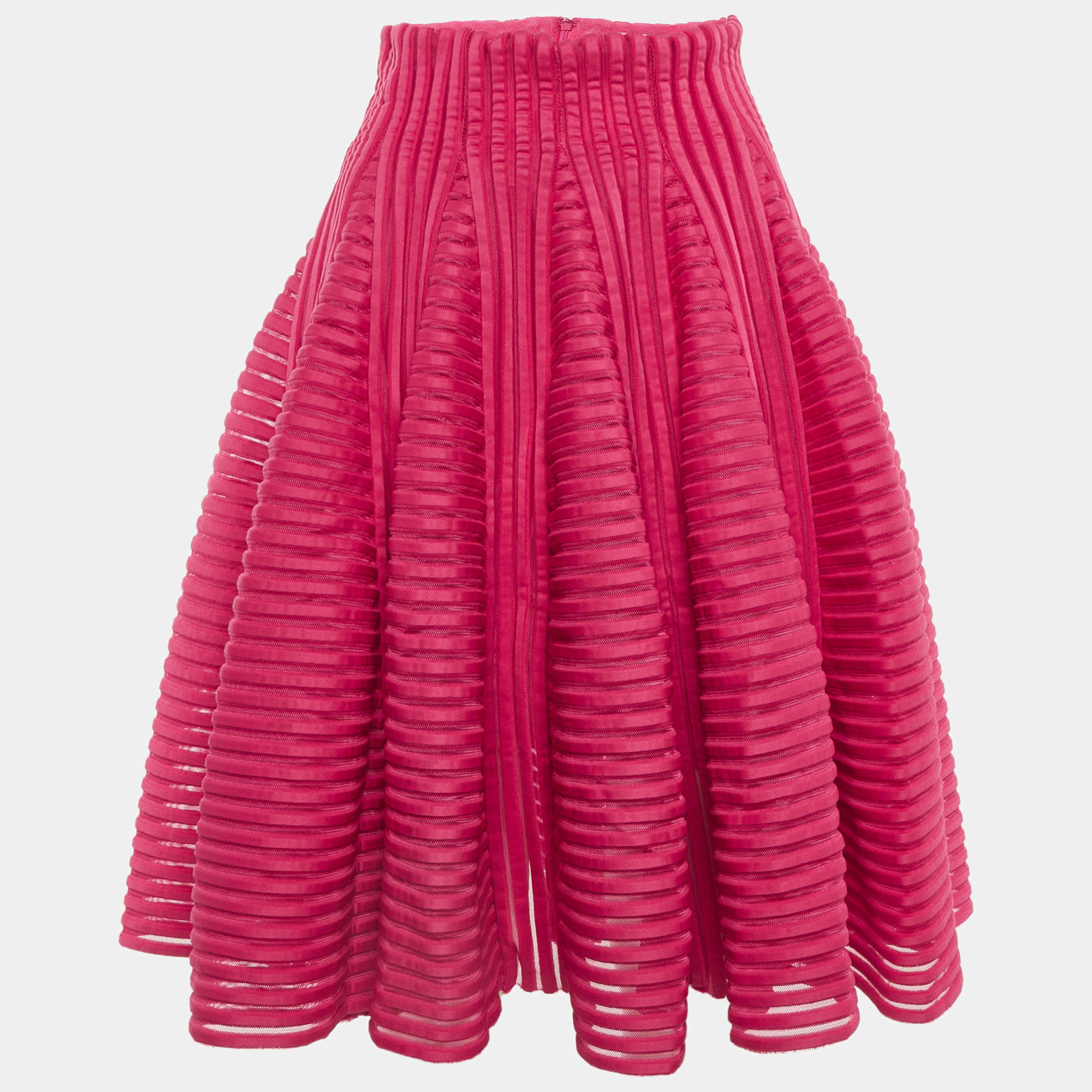 Pre Owned Maje Fushia Pink Neoprene Mesh Flared Skirt S