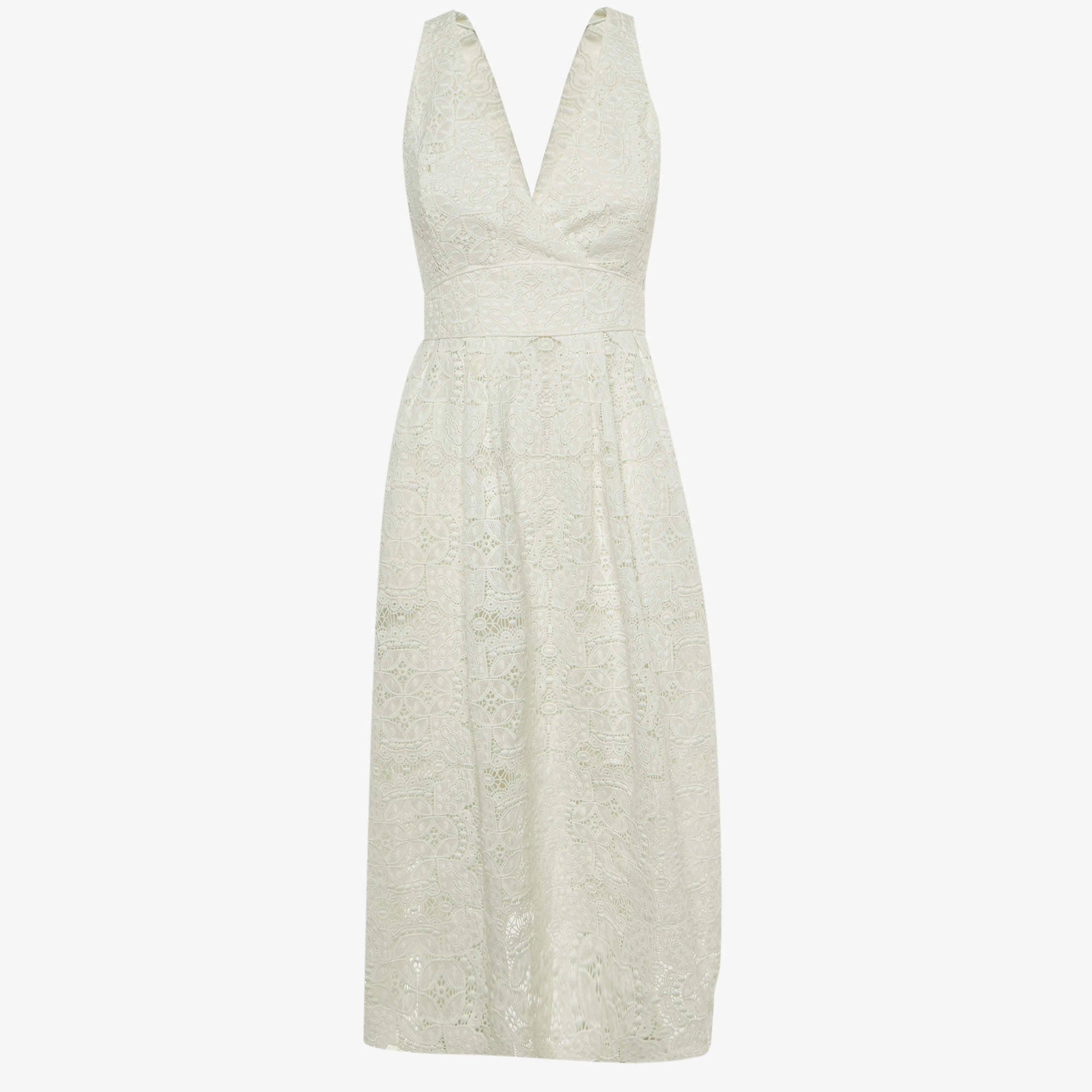 Pre Owned Maje White Guipure Lace Rimani Midi Dress M