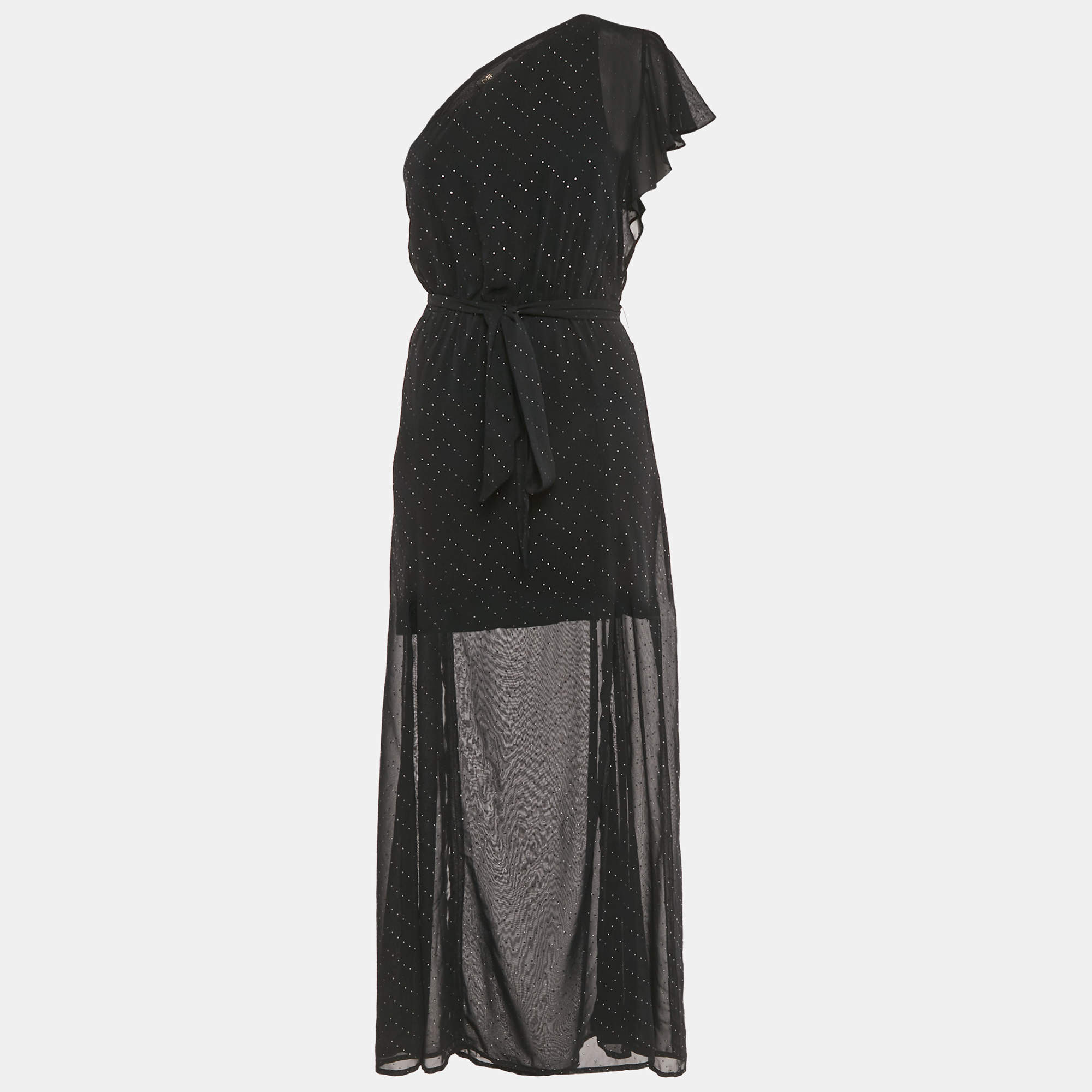 Pre Owned Maje Black Embellished Crepe One Shoulder Maxi Dress S 