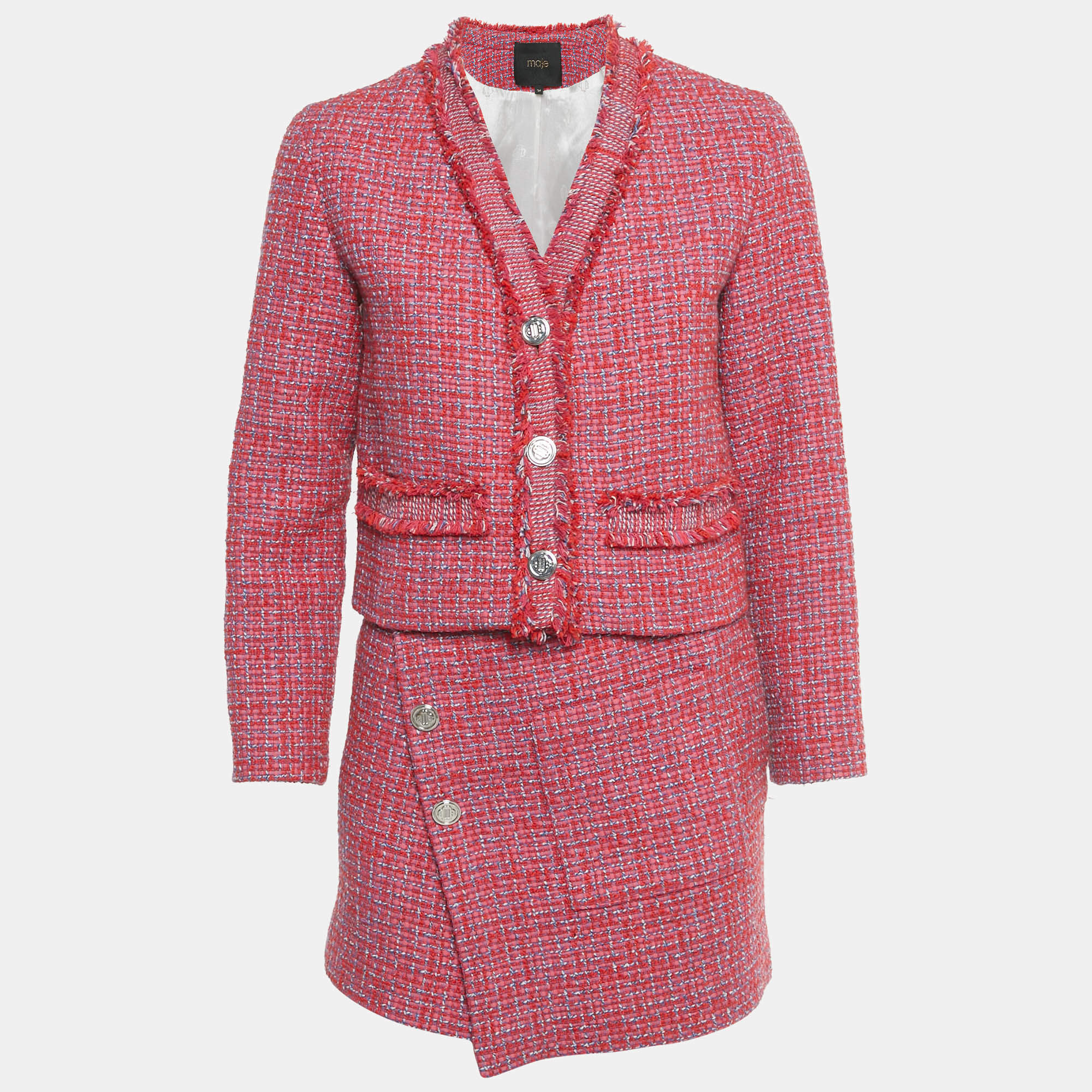 Pre Owned Maje Pink Tweed Blazer & Skirt Set XS/S