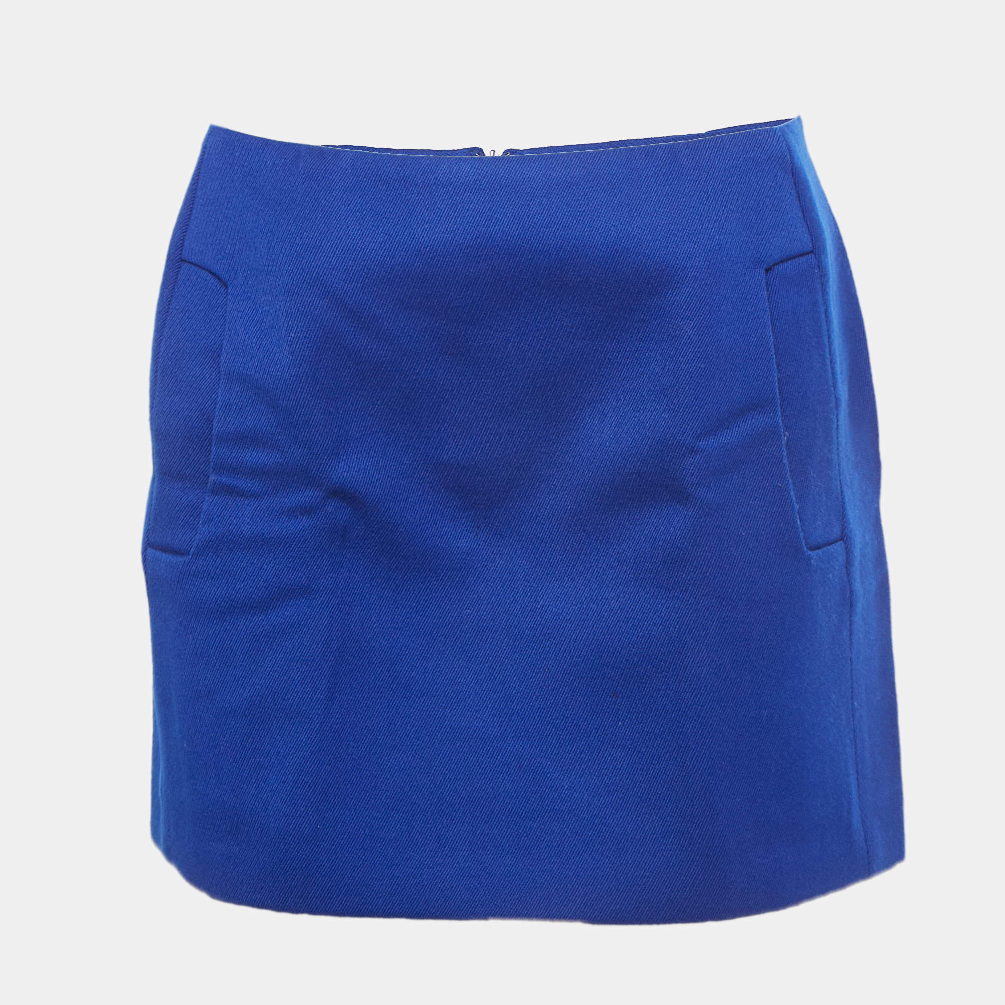 Pre Owned Maje Blue Wool Gabardine Mini Skirt M