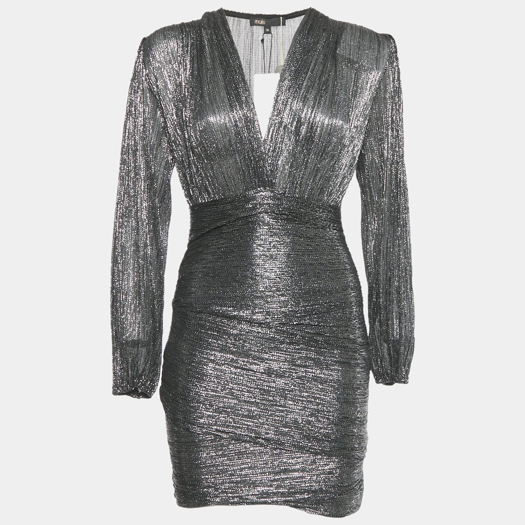 Pre Owned Maje Black Metallic Unny Mini Dress S