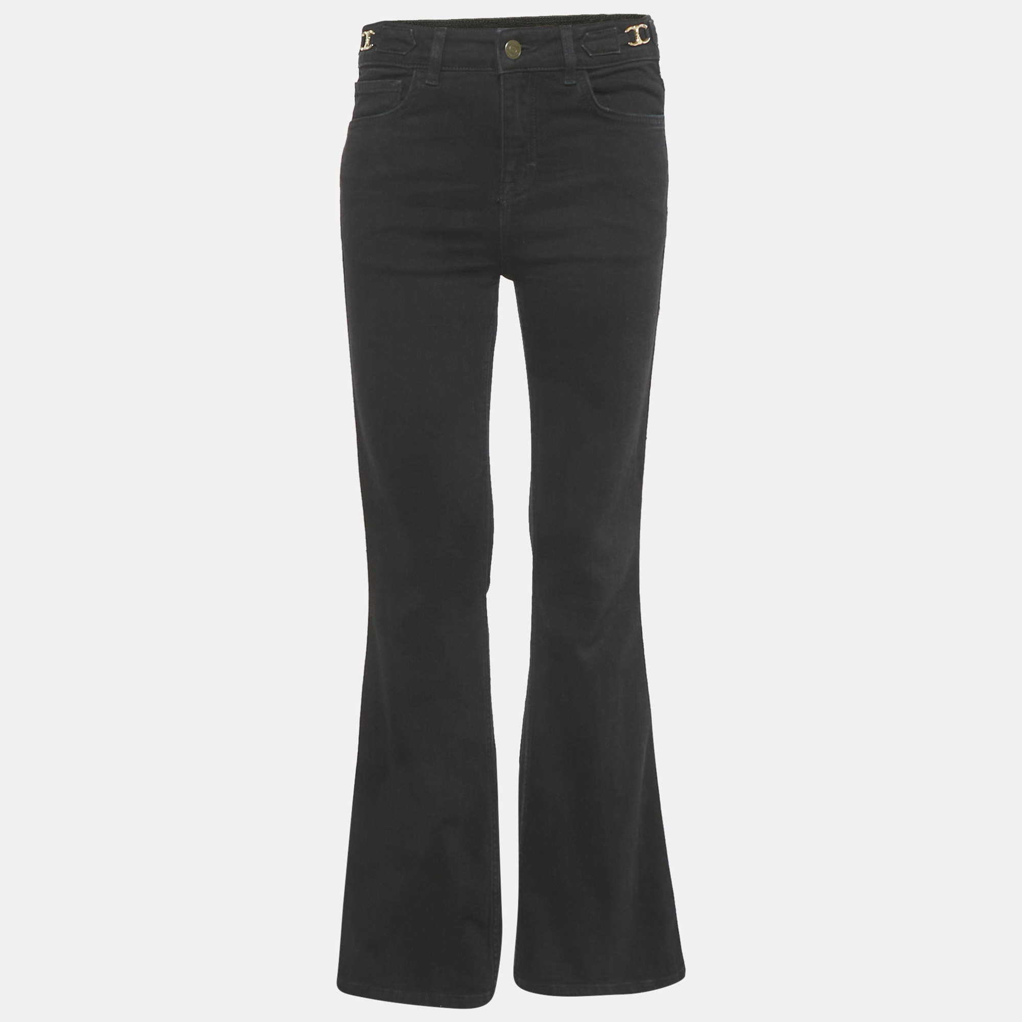 Pre Owned Maje Black Logo Detail Denim Flared Jeans S/Waist 28"