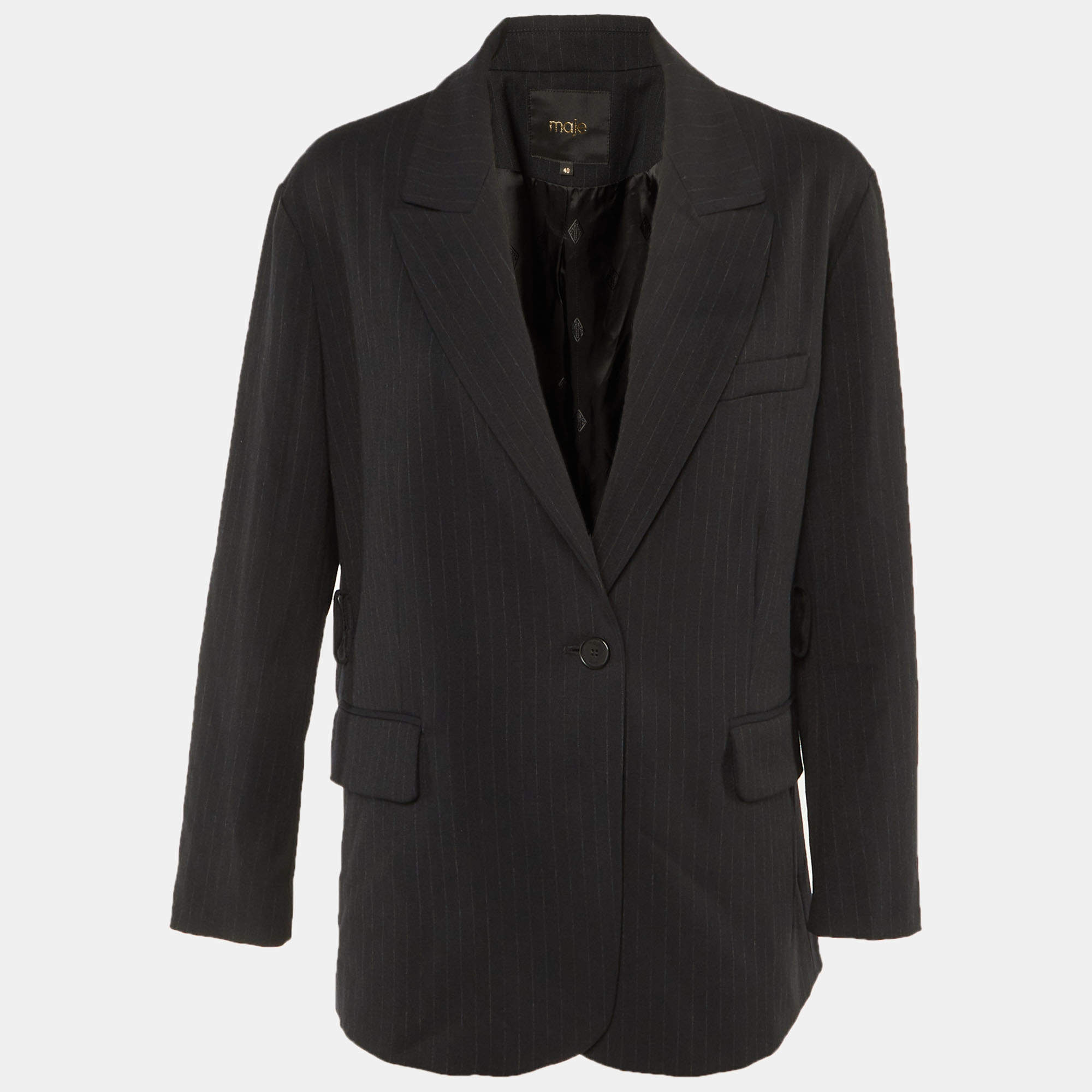 Pre Owned Maje Black Striped Crepe Single Breasted Blazer L