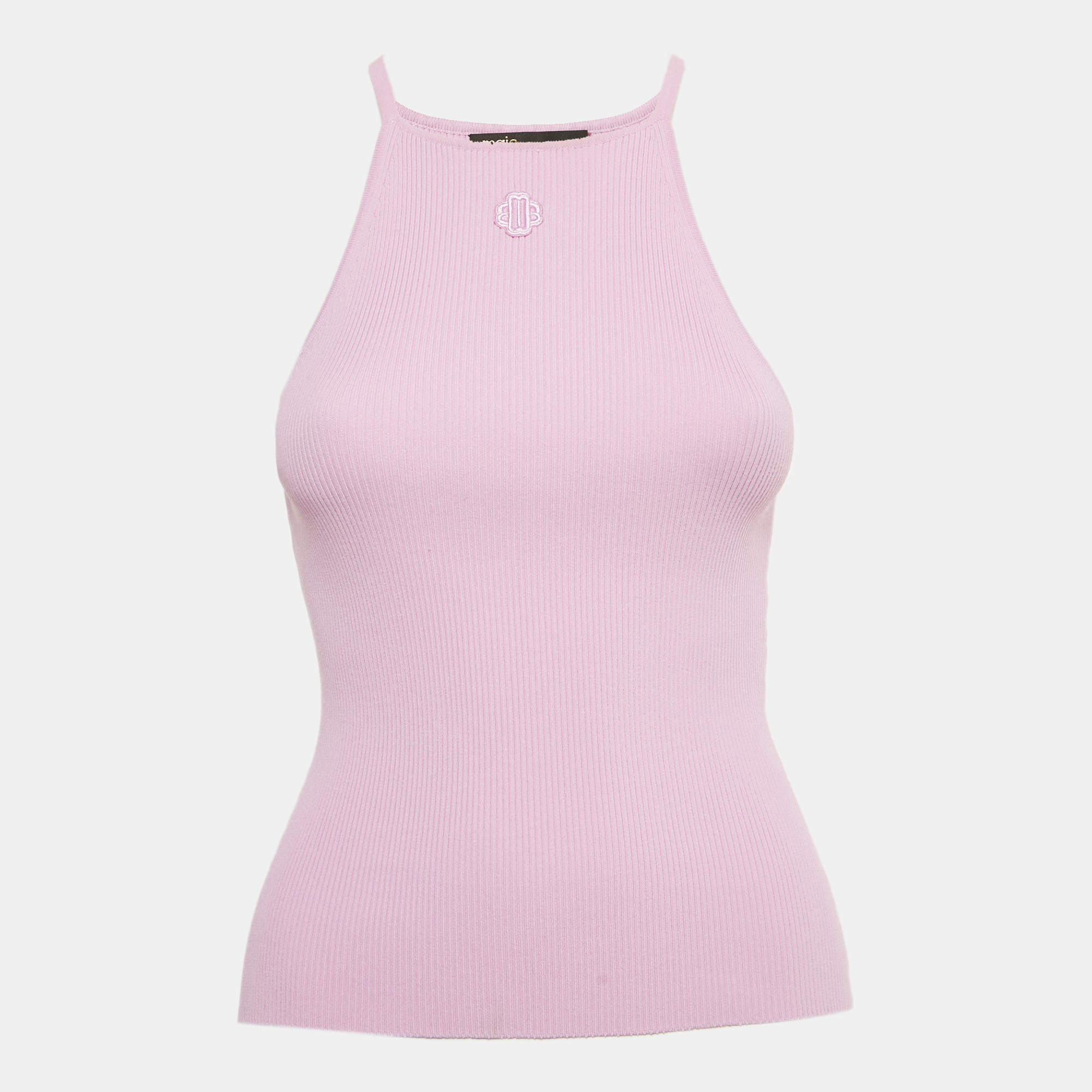 Pre Owned Maje Parma Violet Logo Embroidered Rib Knit Tank Top S