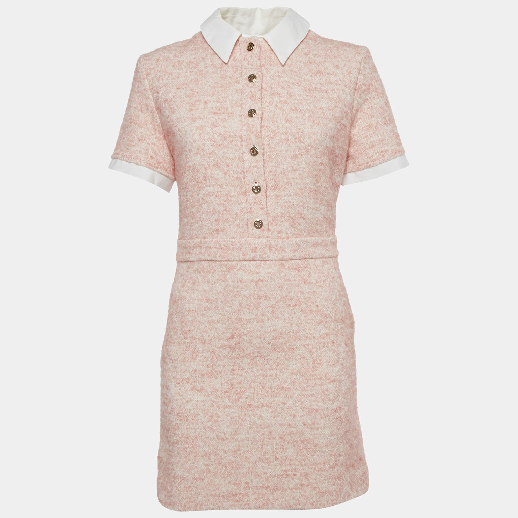Pre Owned Maje Pink Collared Tweed Mini Dress M