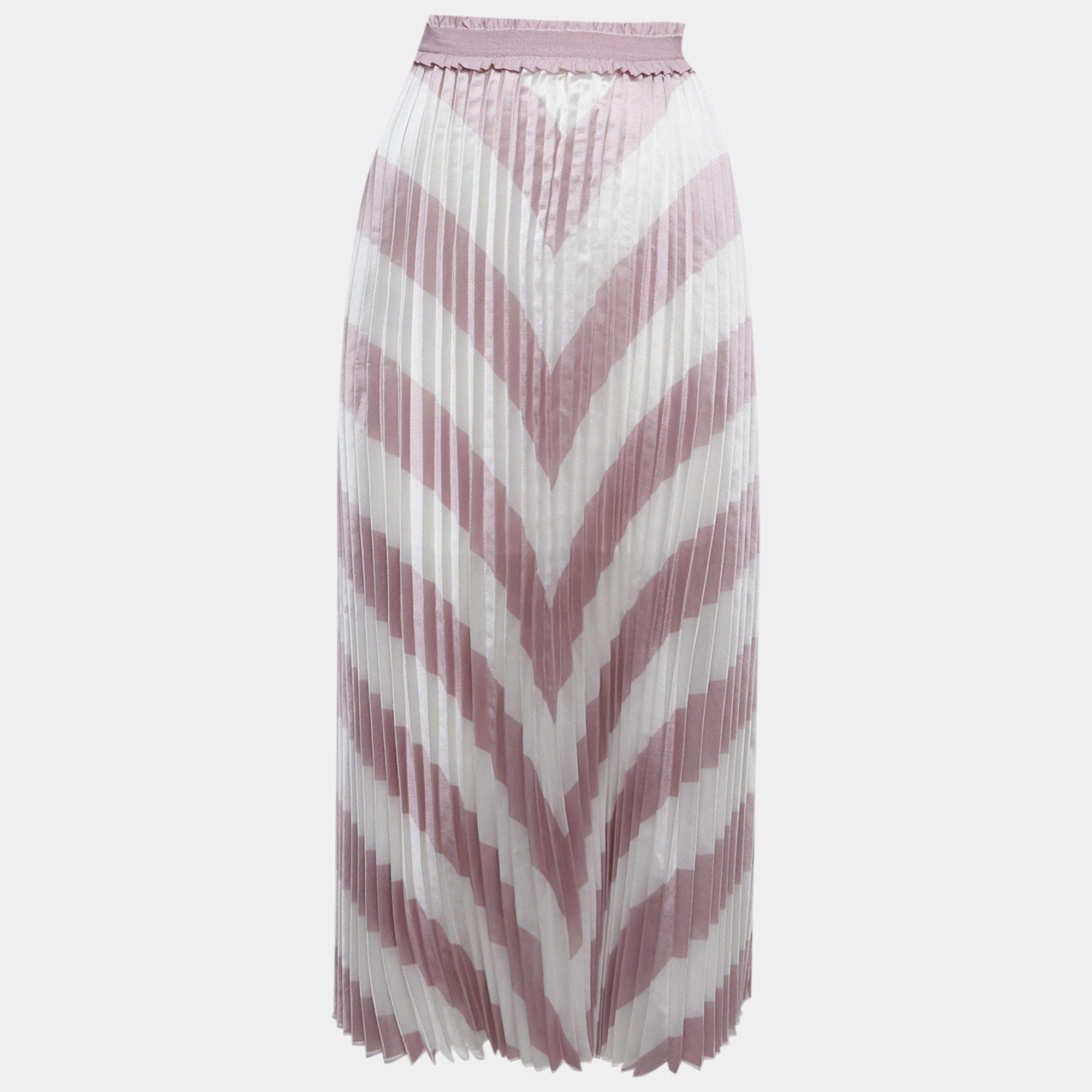 مملوكة مسبقًا Maje White/Pink Striped Plisse Midi Skirt S