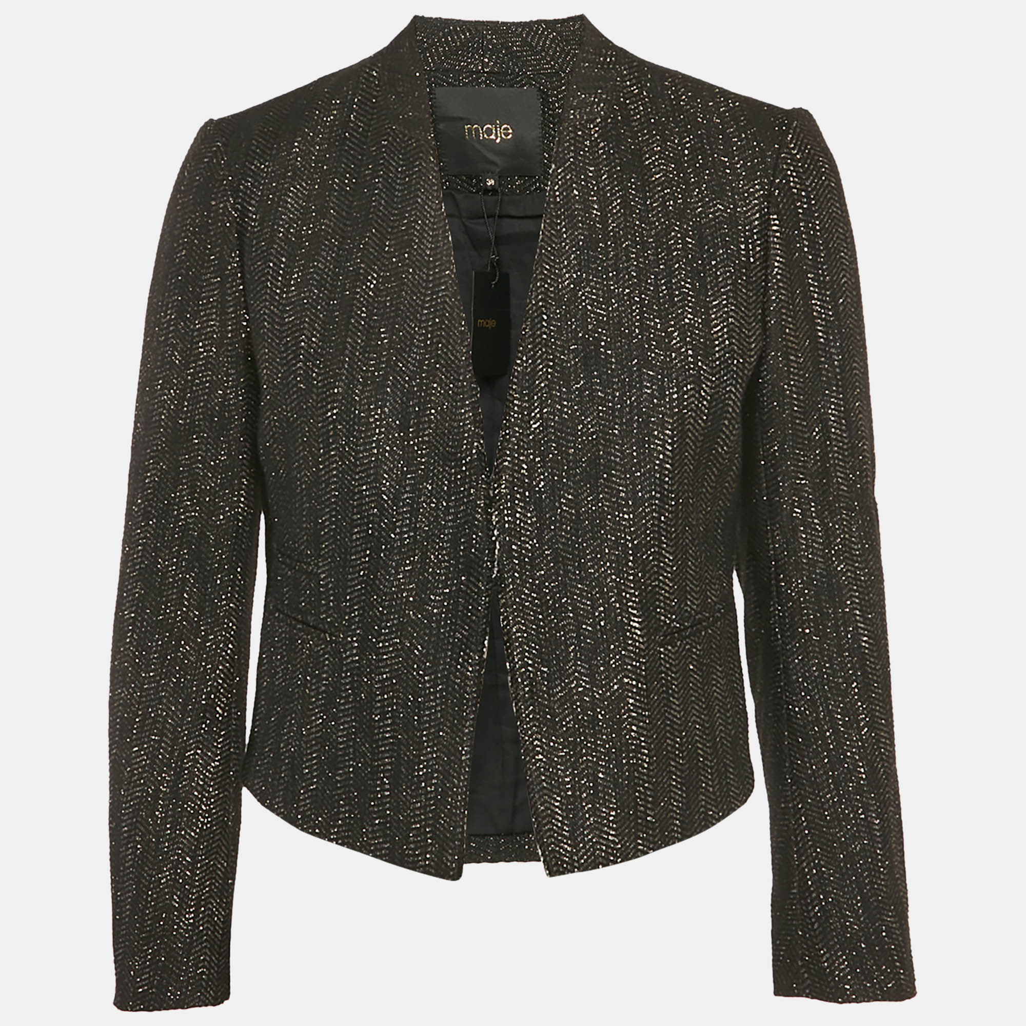 مملوكة مسبقًا Maje Black Cotton Lurex Detail Hook Front Jacket M