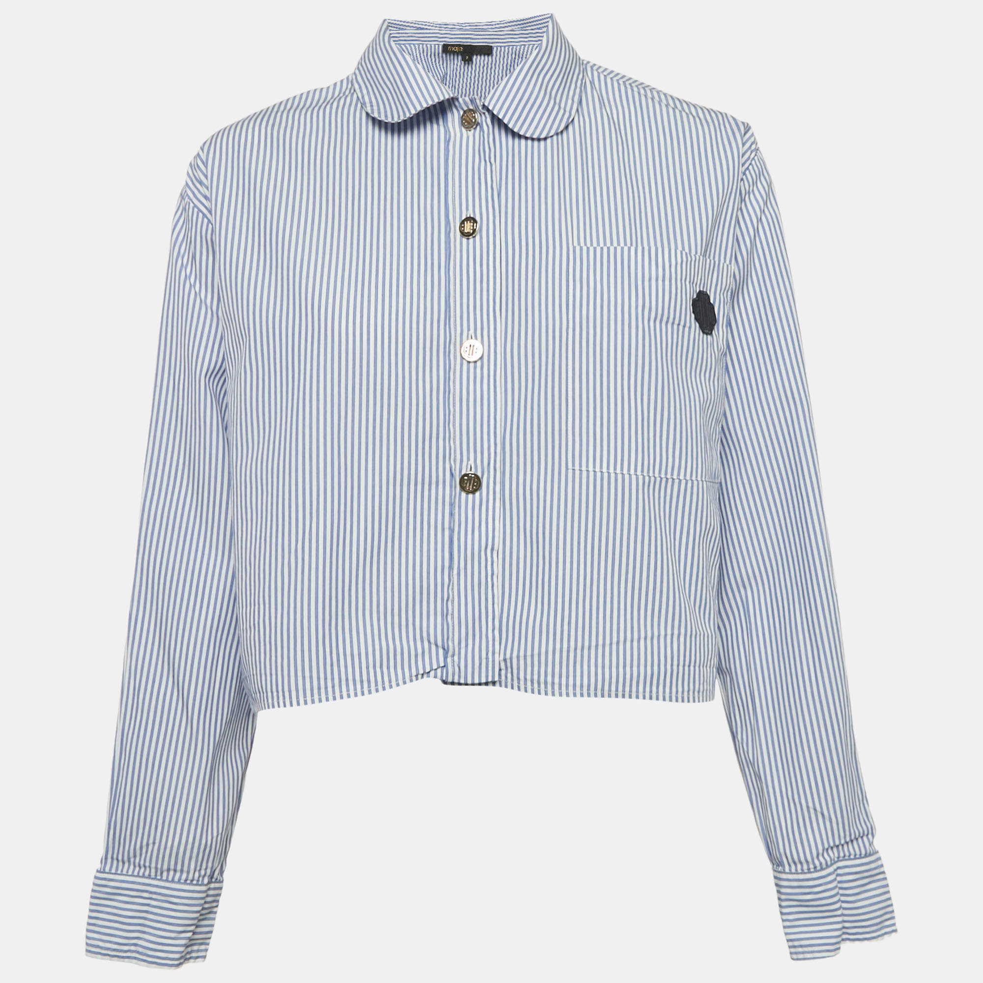 Pre Owned Maje Blue Striped Cotton Cimia Cropped Shirt S