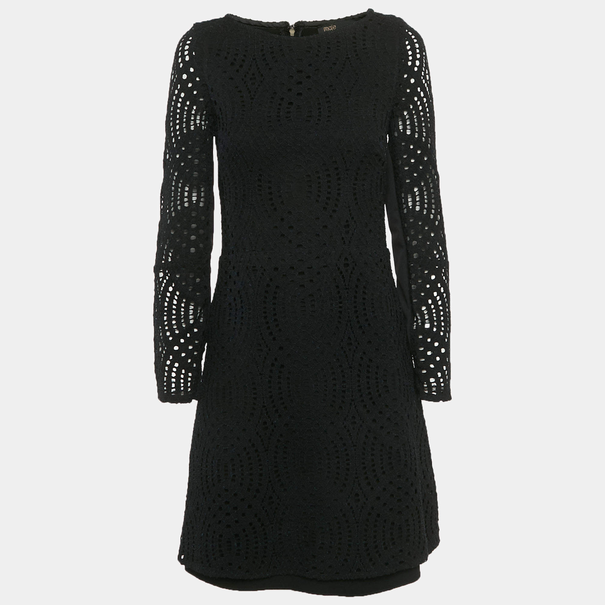 مملوكة مسبقًا Maje Black Cutwork Lace Mini Dress M