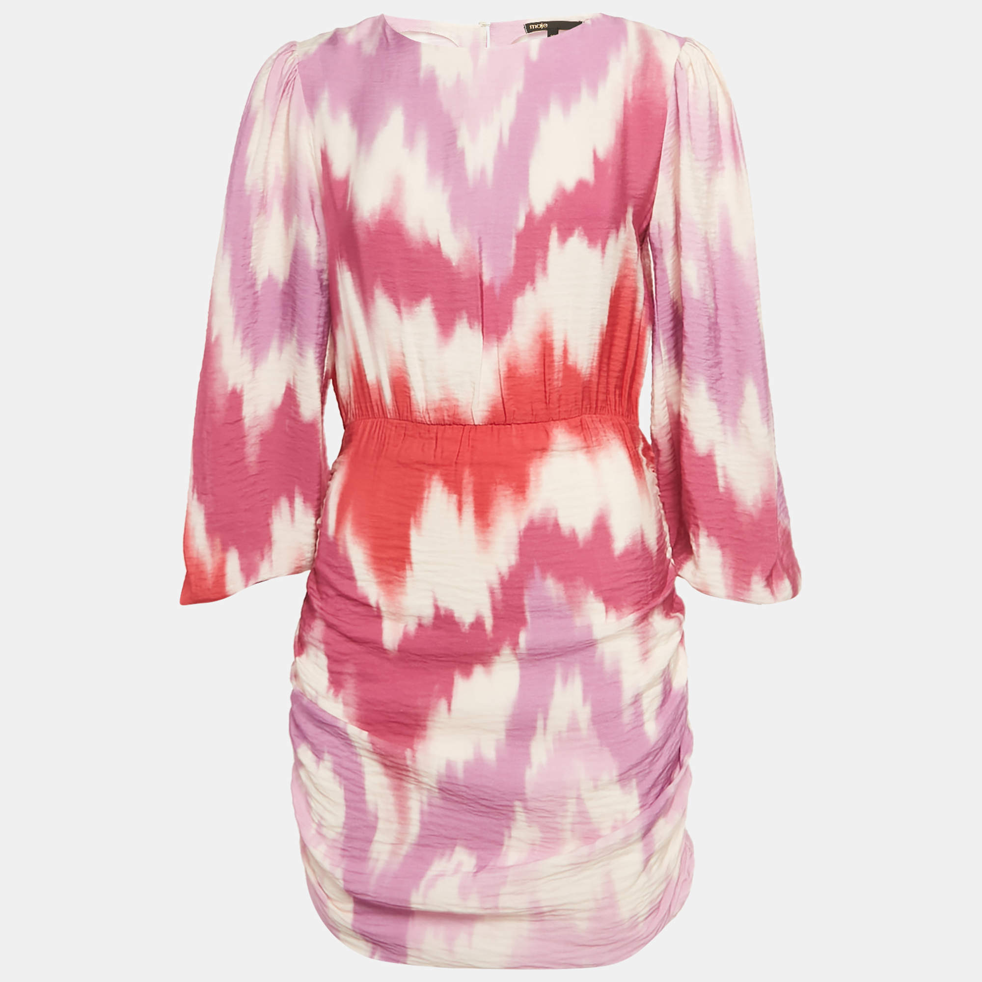 مملوكة مسبقًا Maje Pink Tie-Dye Print Crepe Ruche Mini Dress S
