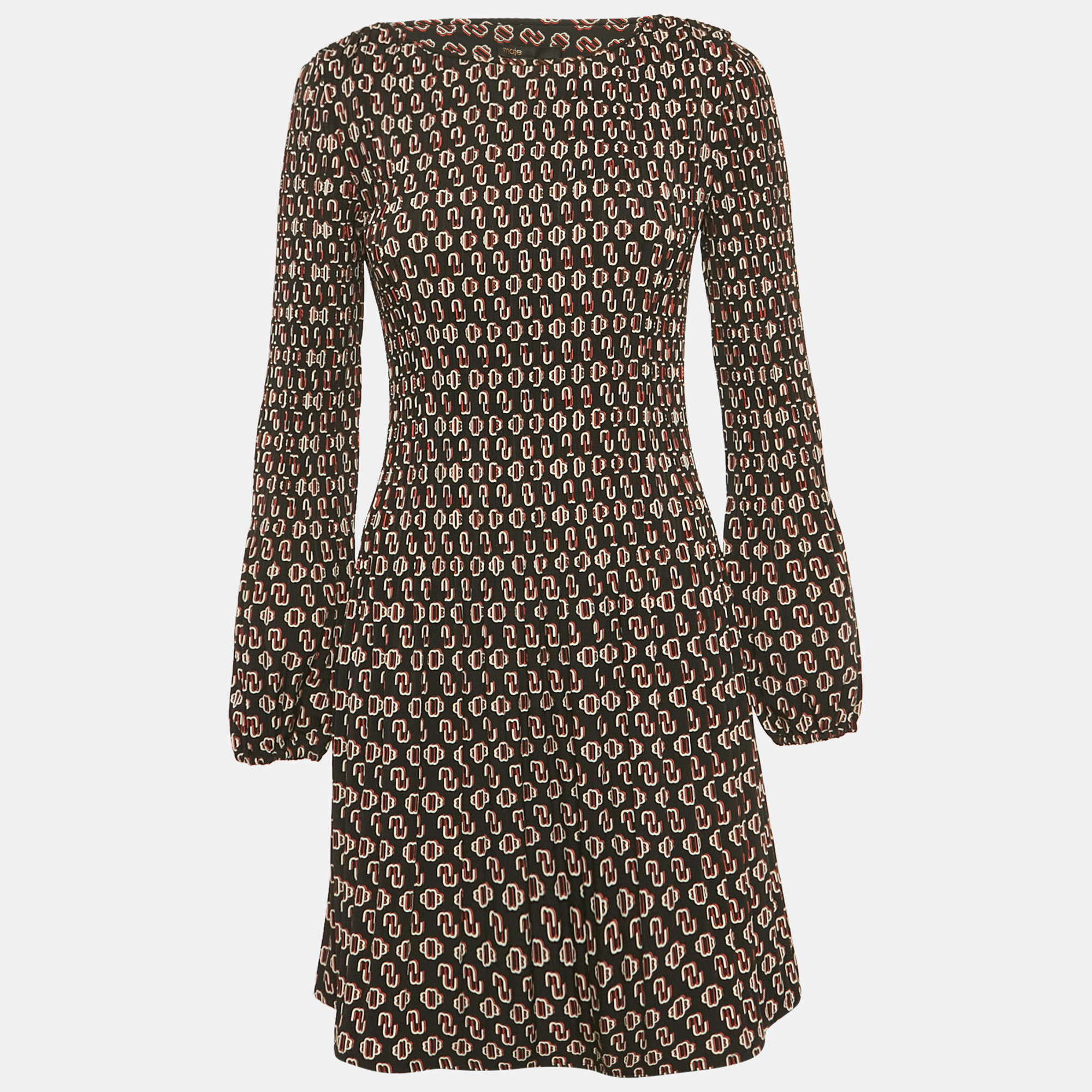 مملوكة مسبقًا فستان ميني بشعار مطبوع من ماج أسود بكريب مجعد مقاس متوسط