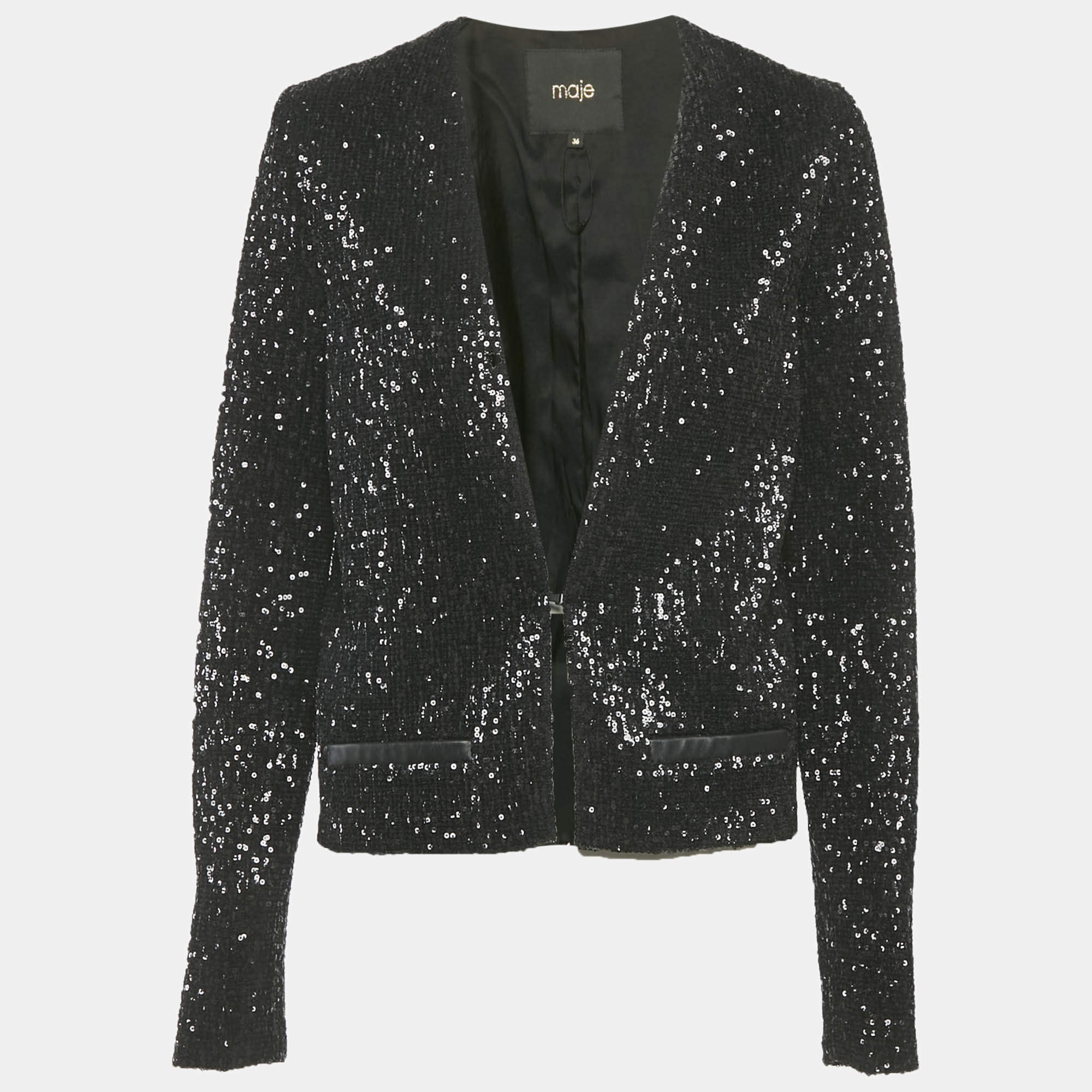Pre Owned Maje Black Sequin Cropped Jacket S