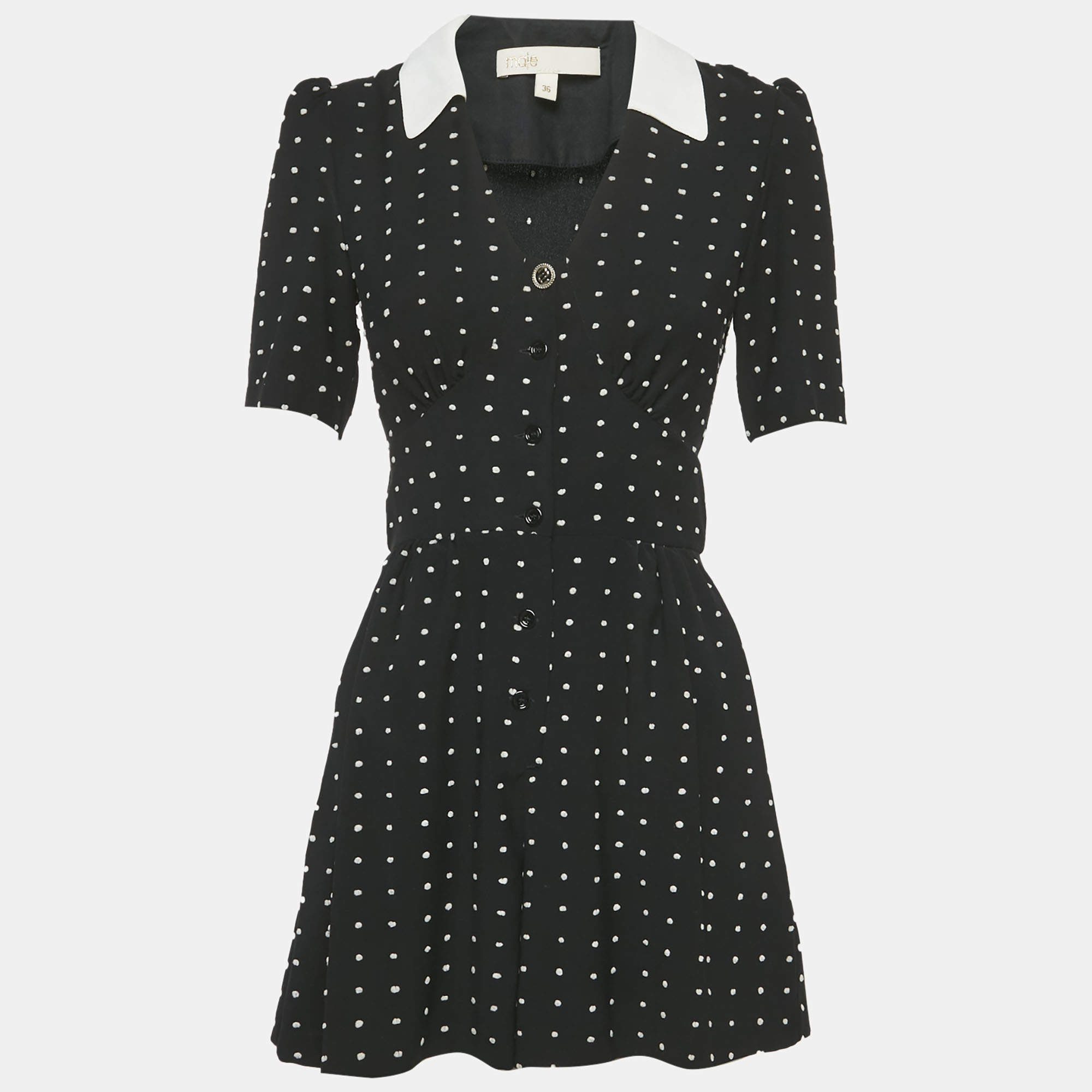 Pre Owned Maje Black Plumetis Crepe Collared Playsuit S