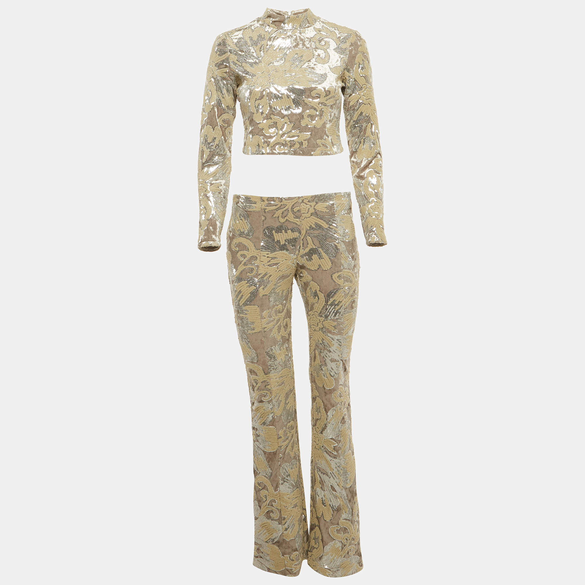 Pre Owned Maje Grey Sequin Embroidered Velvet Set XS/S