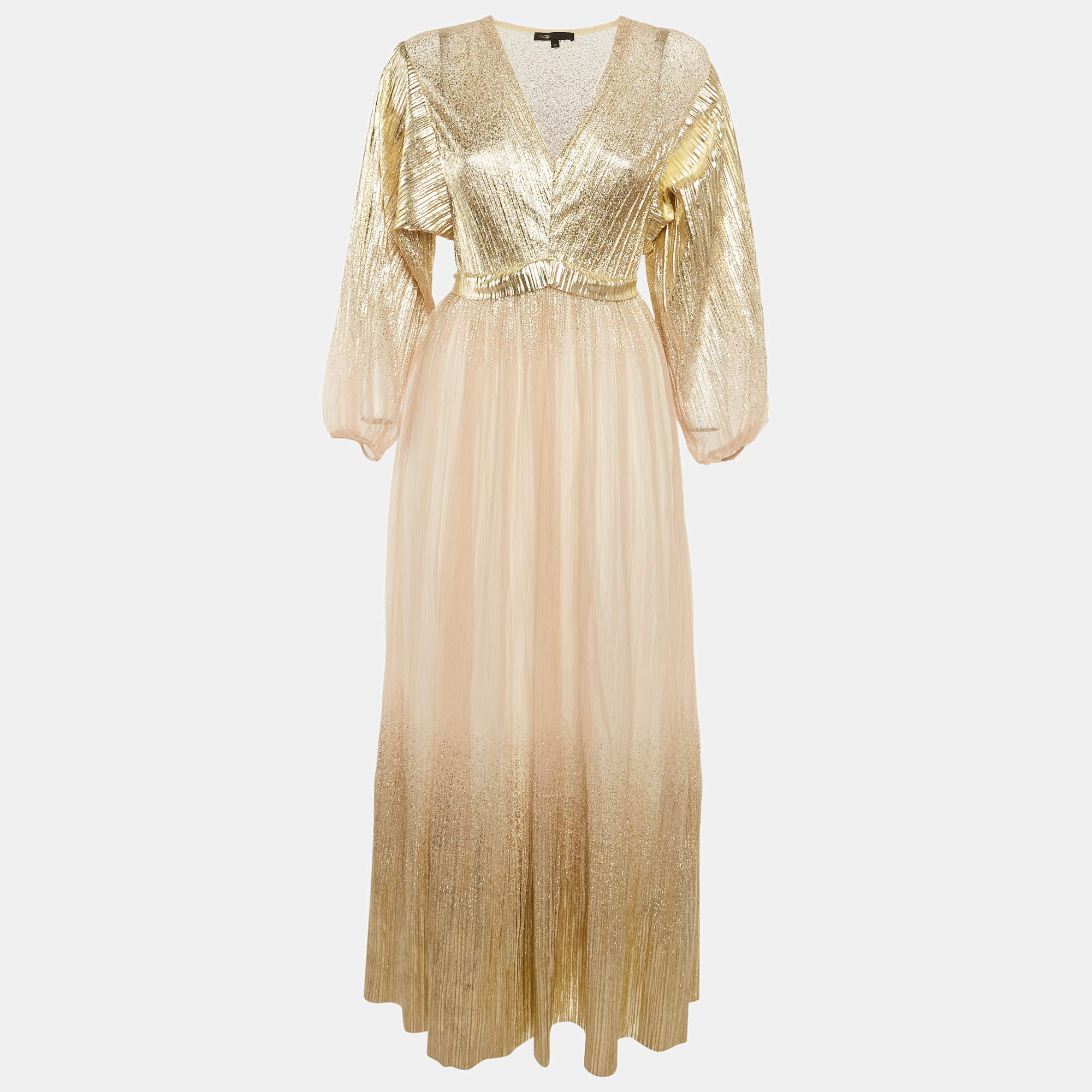 Pre Owned Maje Gold Tulle V-Neck Gown S