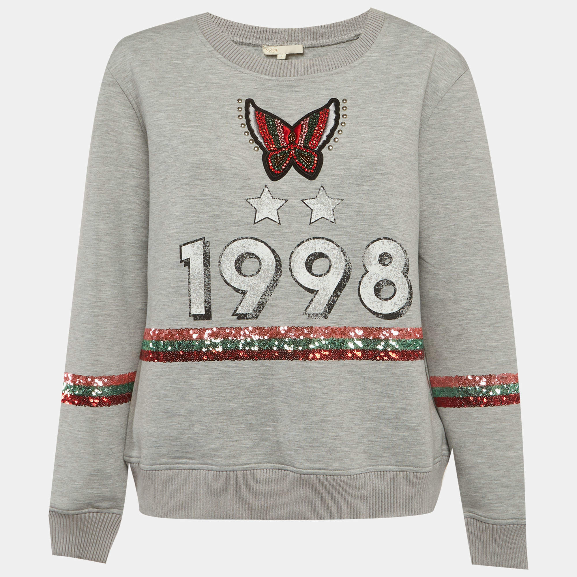 مملوكة مسبقًا Maje Grey Printed Neoprene Sweatshirt L