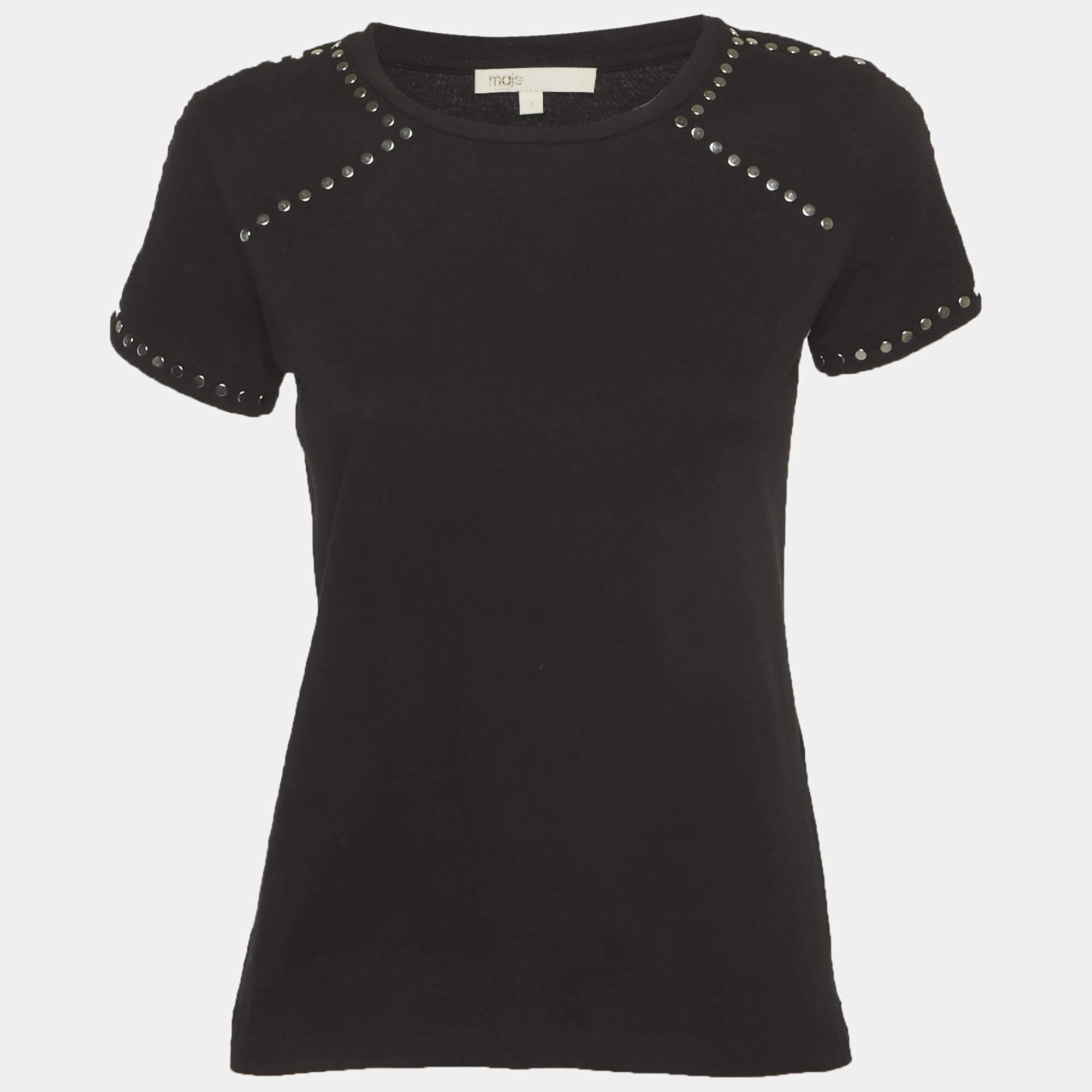 مملوكة مسبقًا Maje Black Studded Cotton Knit Tity T-Shirt S