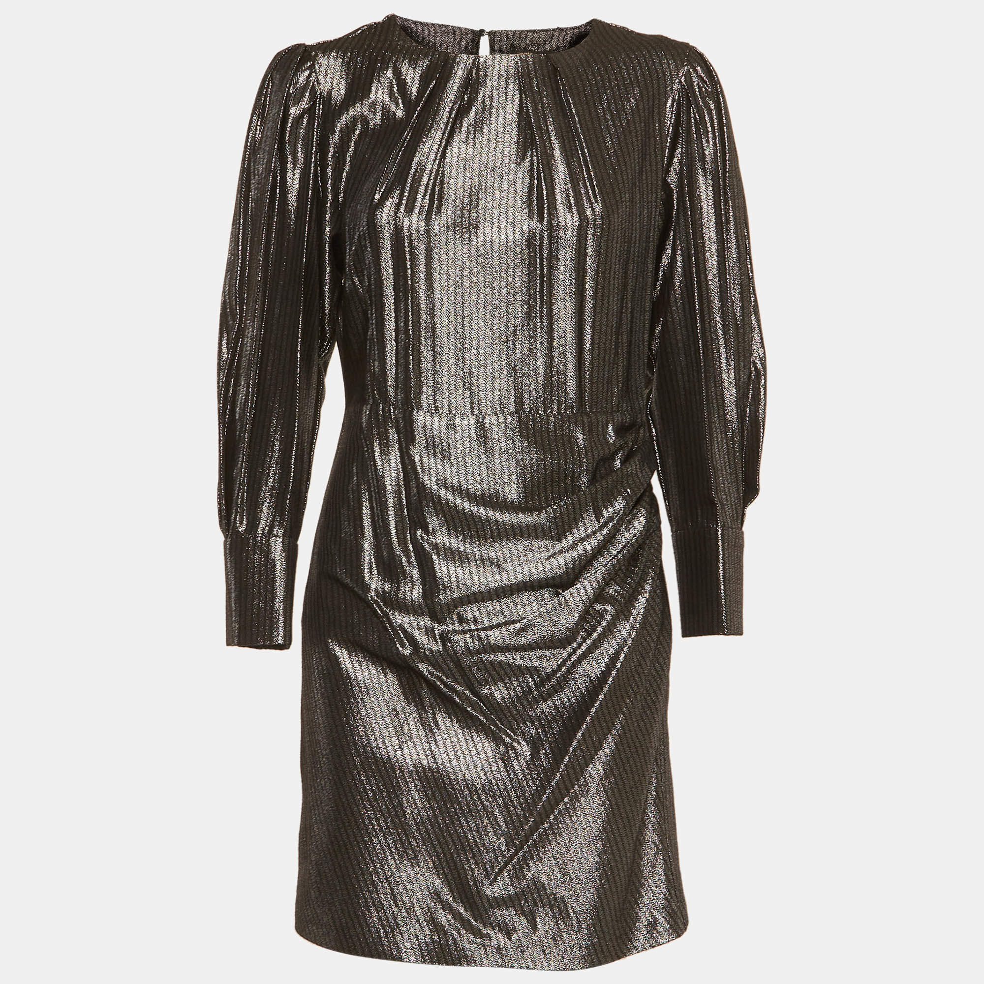 Pre Owned فستان قصير مخطط بمعدن لاميه من ماج مقاس كبير